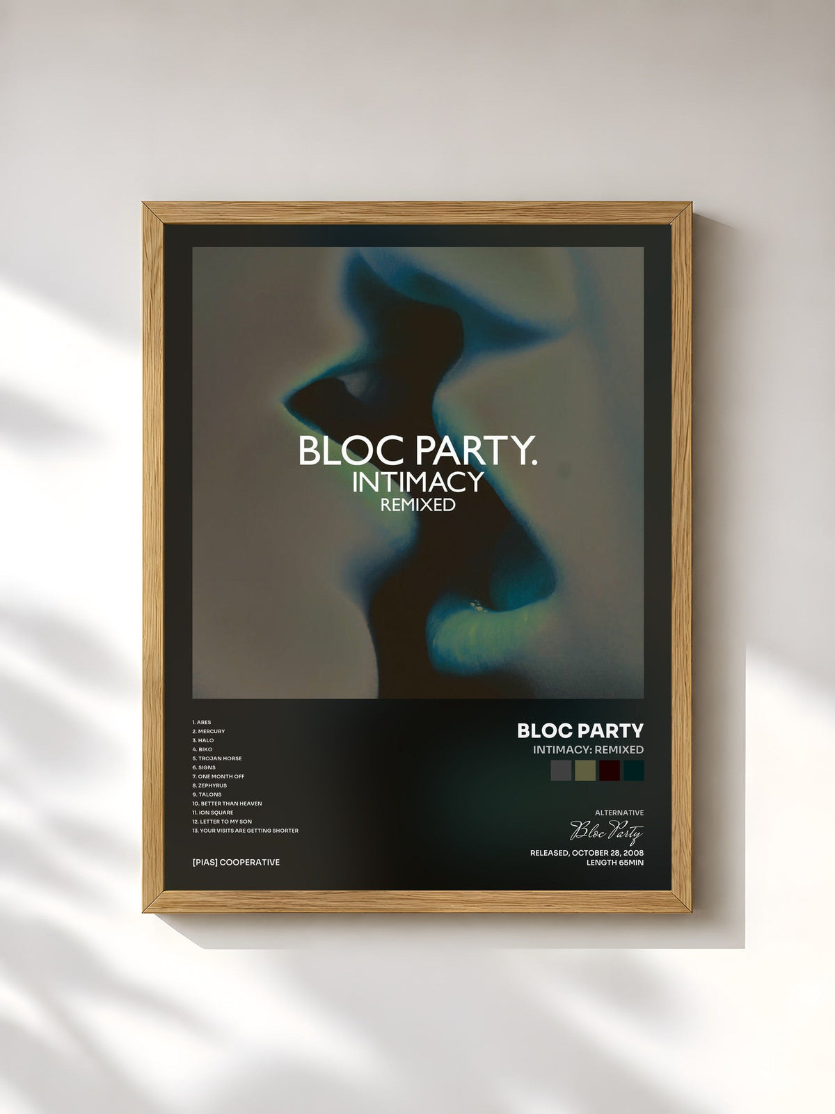 #bois Tableau de l'album Intimacy: Remixed de Bloc Party, cadre en bois brut, imprimé et encadré en France