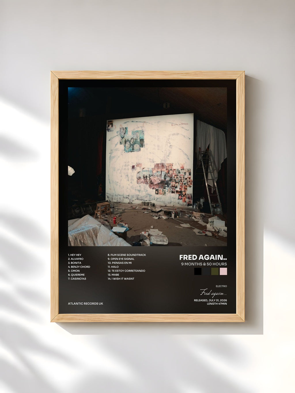 #bois Tableau de l'album 9 months & 50 hours de Fred again.., cadre en bois brut, imprimé et encadré en France