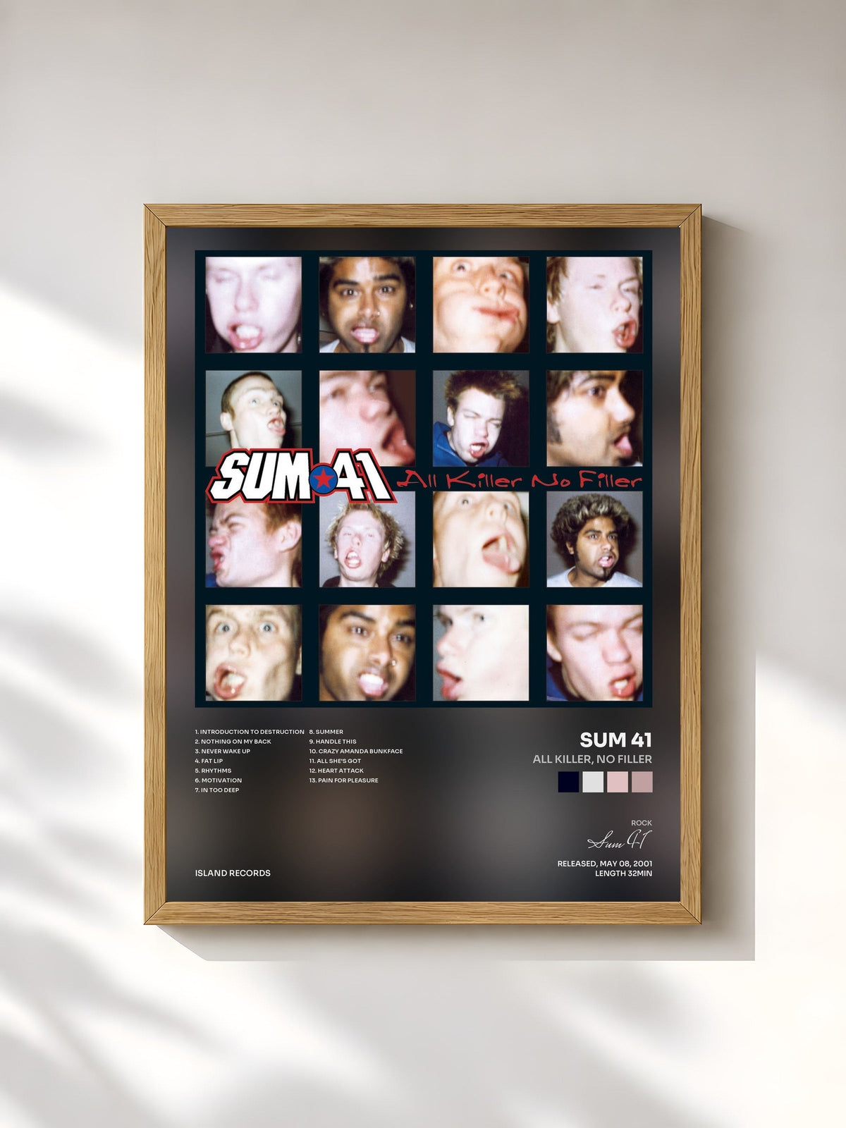 #bois Tableau de l'album All Killer, No Filler de Sum 41, cadre en bois brut, imprimé et encadré en France