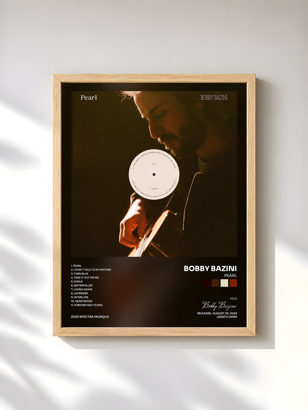 #bois Tableau de l'album Pearl de Bobby Bazini, cadre en bois brut, imprimé et encadré en France