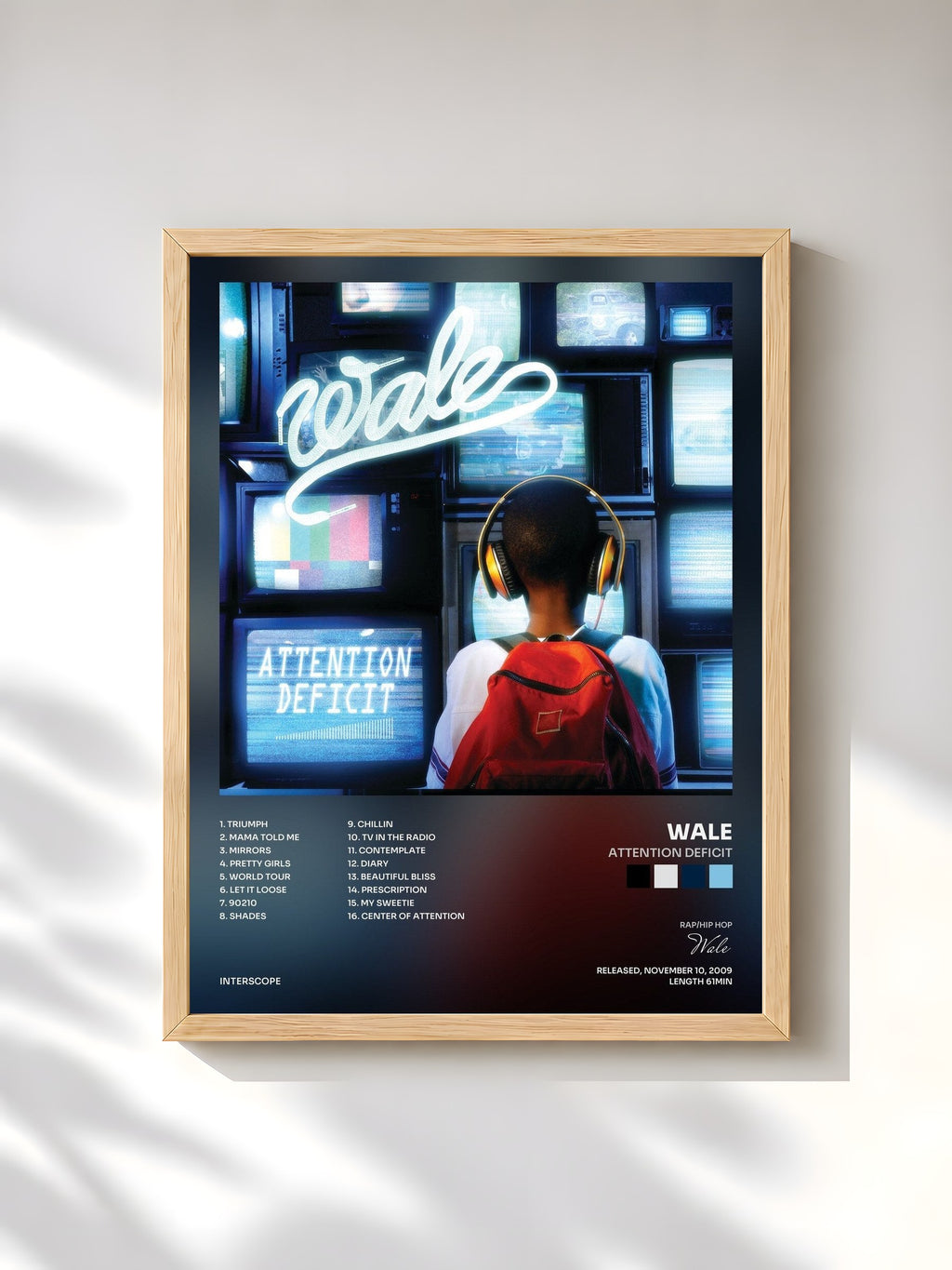 #bois Tableau de l'album Attention Deficit de Wale, cadre en bois brut, imprimé et encadré en France