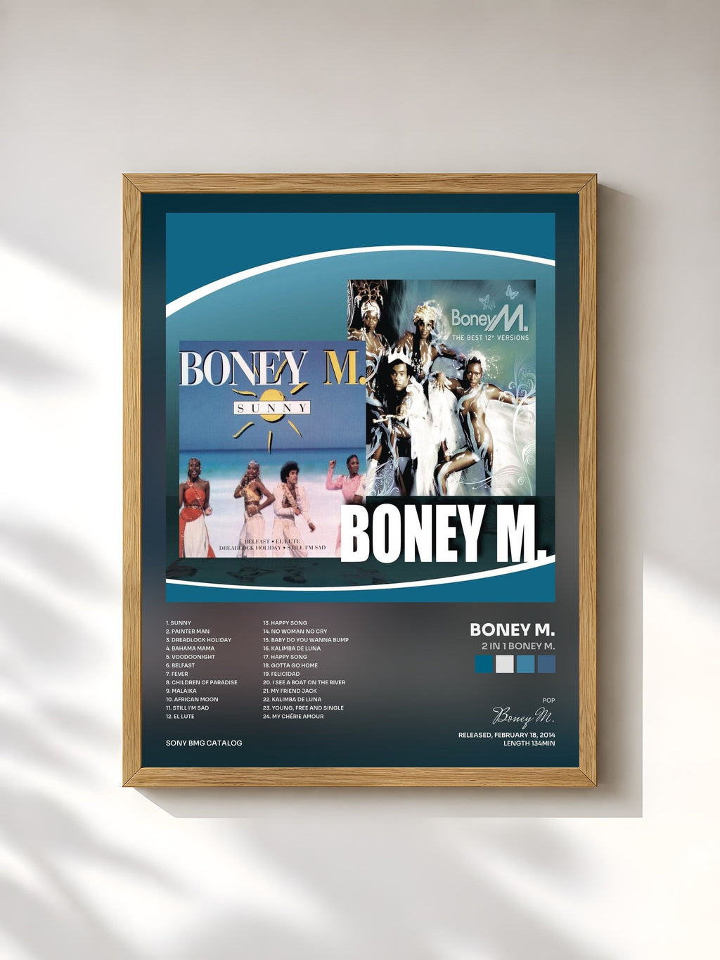 #bois Tableau de l'album 2 in 1 Boney M. de Boney M., cadre en bois brut, imprimé et encadré en France