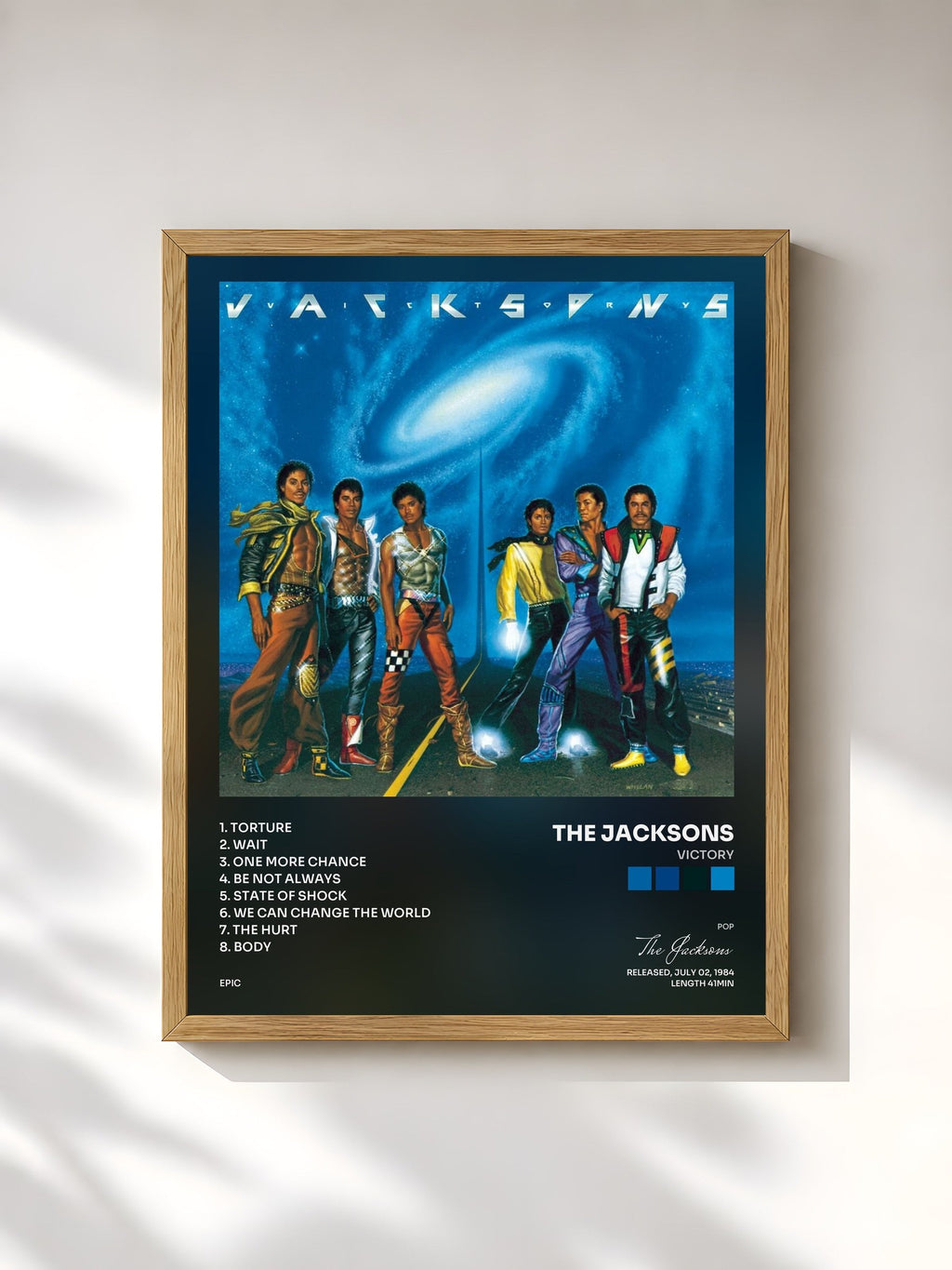 #bois Tableau de l'album Victory de The Jacksons, cadre en bois brut, imprimé et encadré en France
