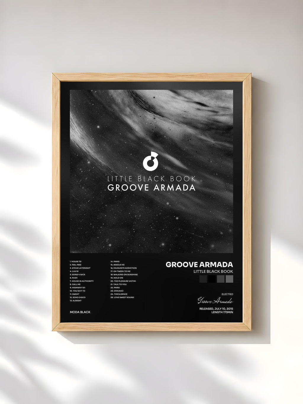 #bois Tableau de l'album Little Black Book de Groove Armada, cadre en bois brut, imprimé et encadré en France