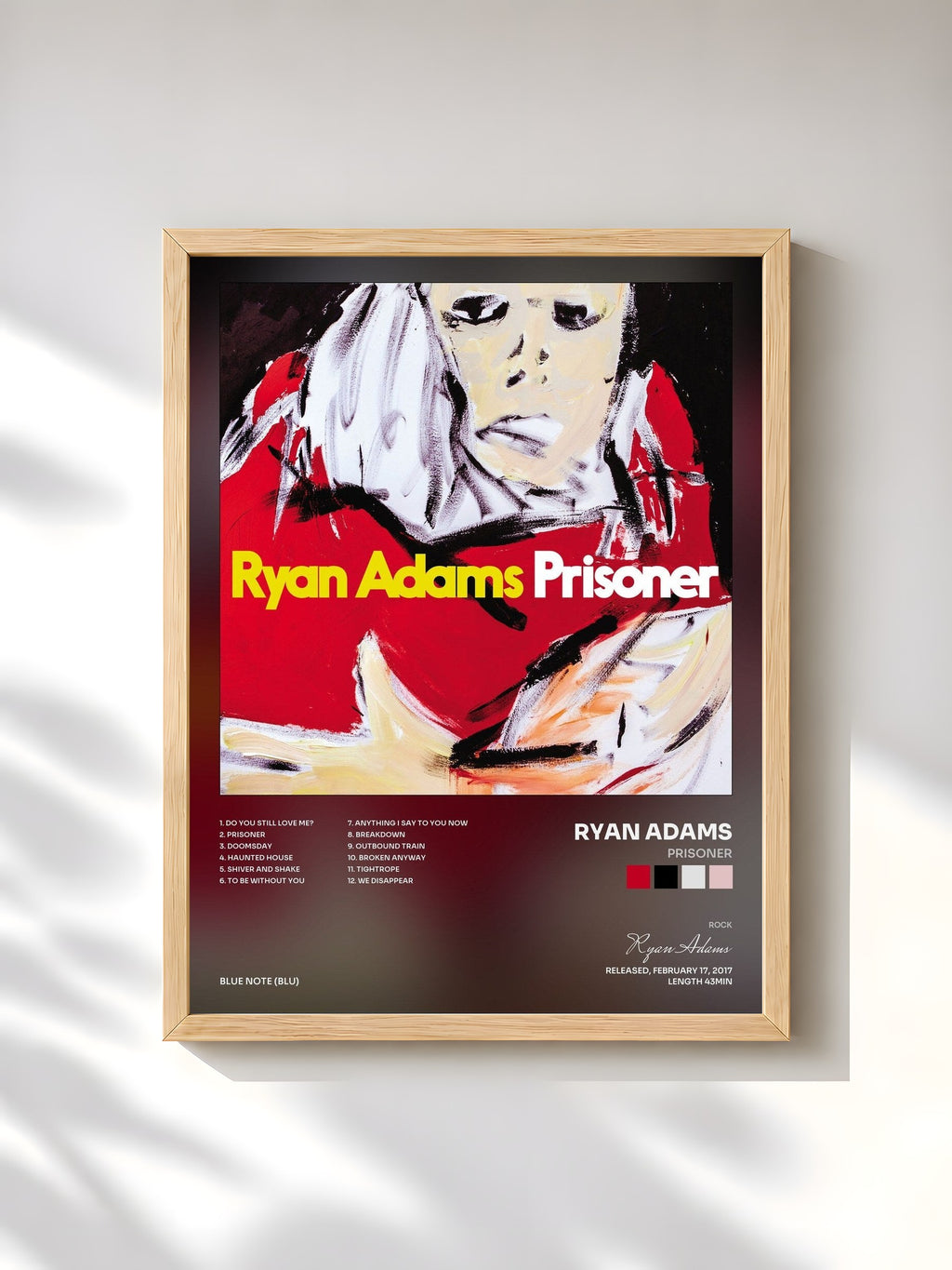 #bois Tableau de l'album Prisoner de Ryan Adams, cadre en bois brut, imprimé et encadré en France