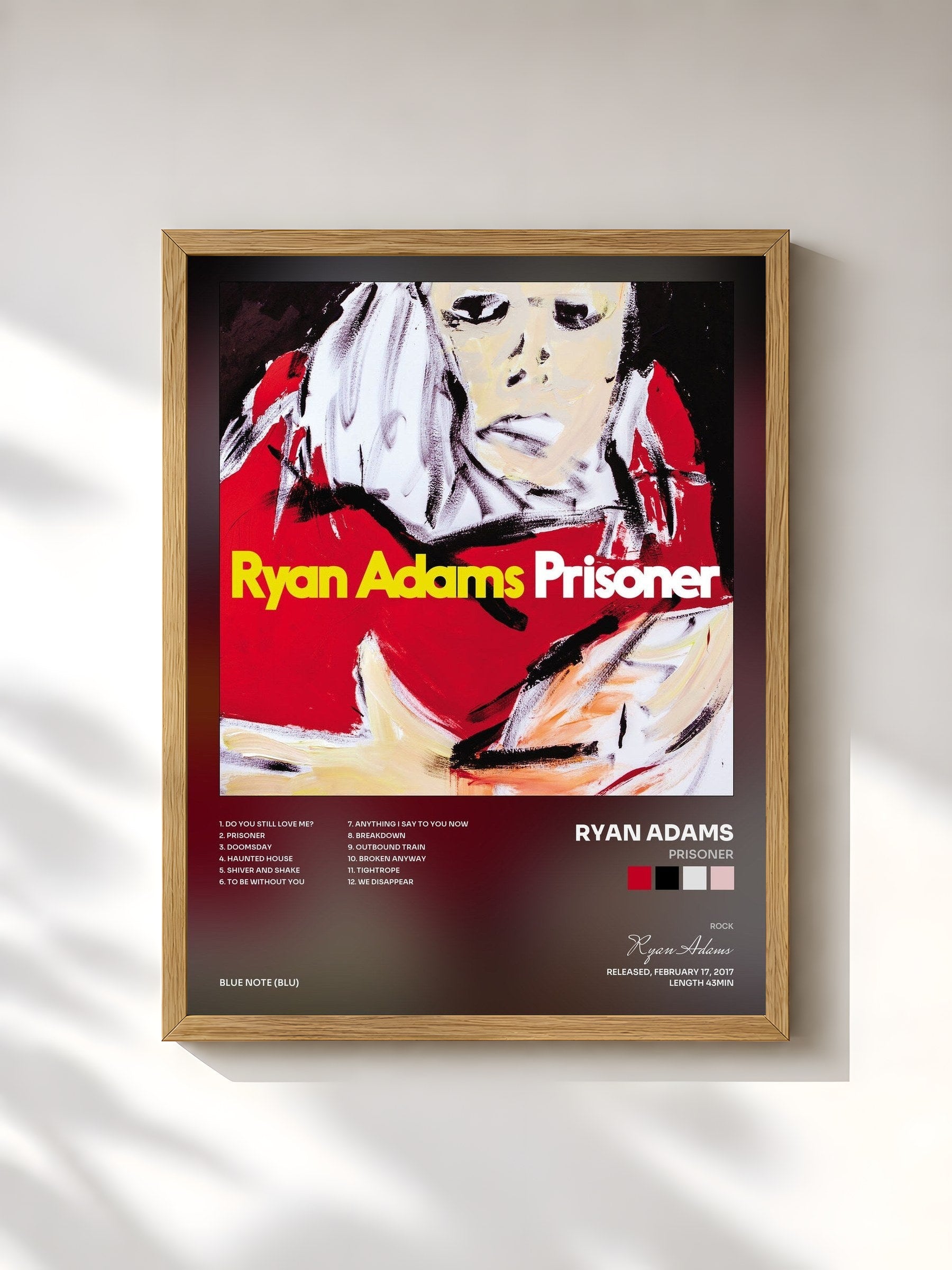 #bois Tableau de l'album Prisoner de Ryan Adams, cadre en bois brut, imprimé et encadré en France