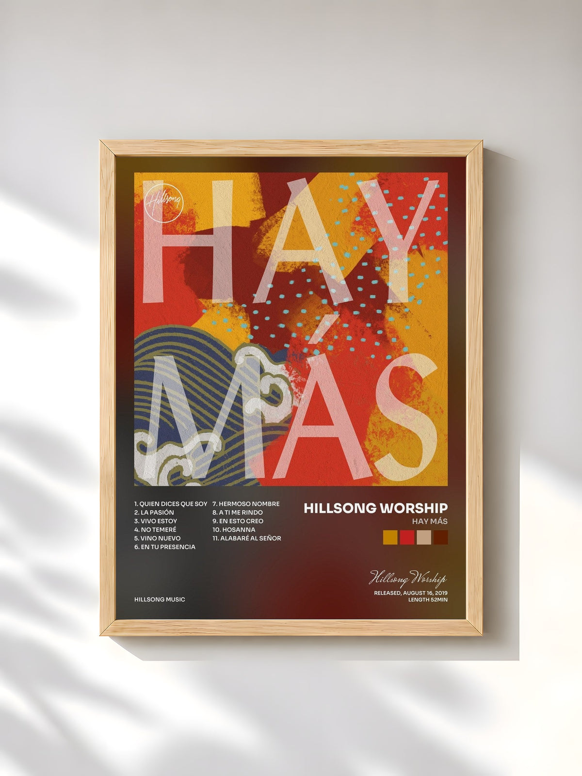 #bois Tableau de l'album HAY MÁS de Hillsong Worship, cadre en bois brut, imprimé et encadré en France