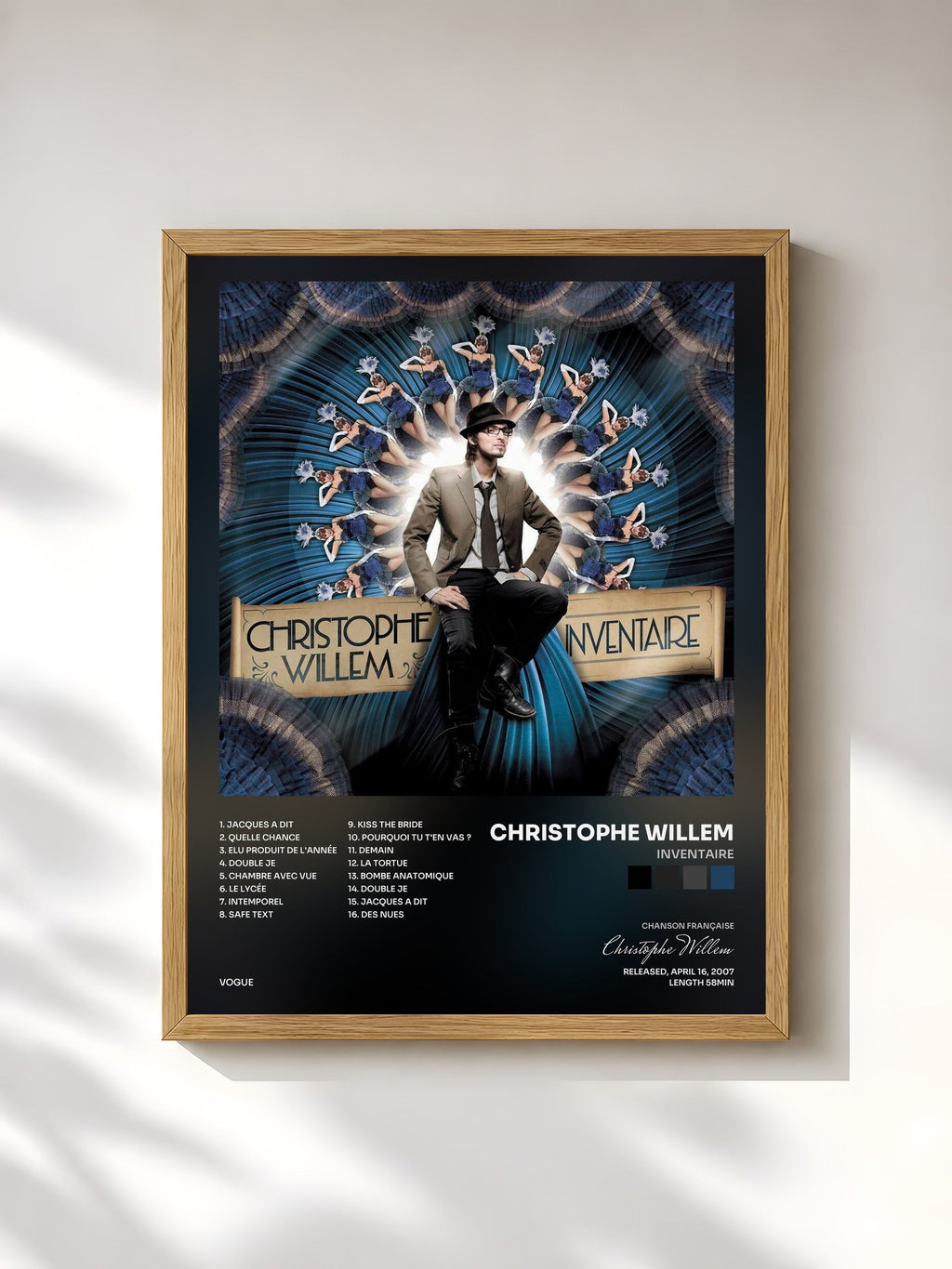 #bois Tableau de l'album Inventaire de Christophe Willem, cadre en bois brut, imprimé et encadré en France