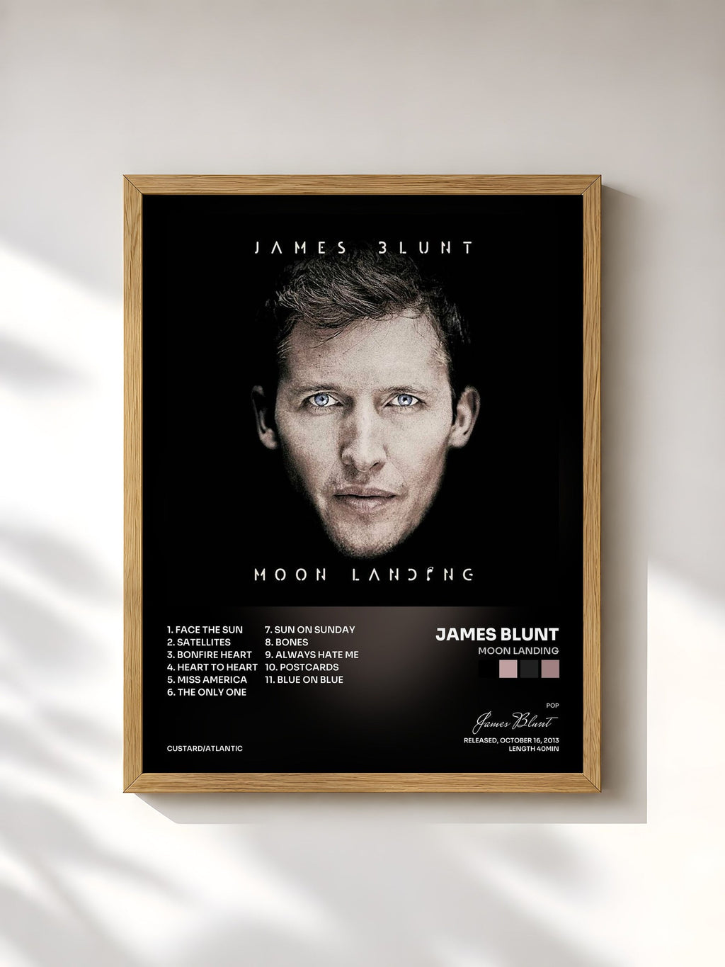 #bois Tableau de l'album Moon Landing de James Blunt, cadre en bois brut, imprimé et encadré en France
