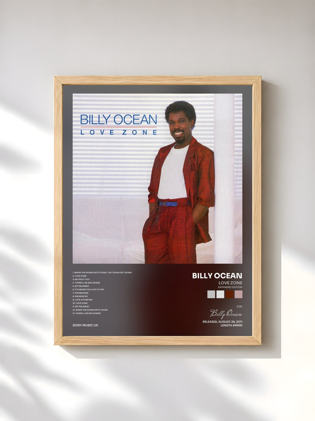 #bois Tableau de l'album Love Zone (Expanded Edition) de Billy Ocean, cadre en bois brut, imprimé et encadré en France