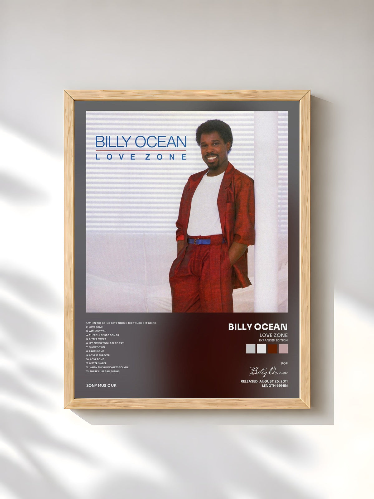 #bois Tableau de l'album Love Zone (Expanded Edition) de Billy Ocean, cadre en bois brut, imprimé et encadré en France