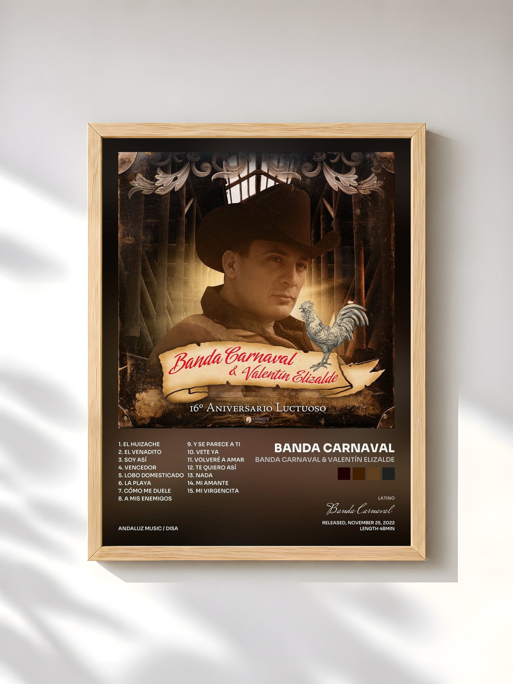 #bois Tableau de l'album Banda Carnaval & Valentín Elizalde de Banda Carnaval, cadre en bois brut, imprimé et encadré en France