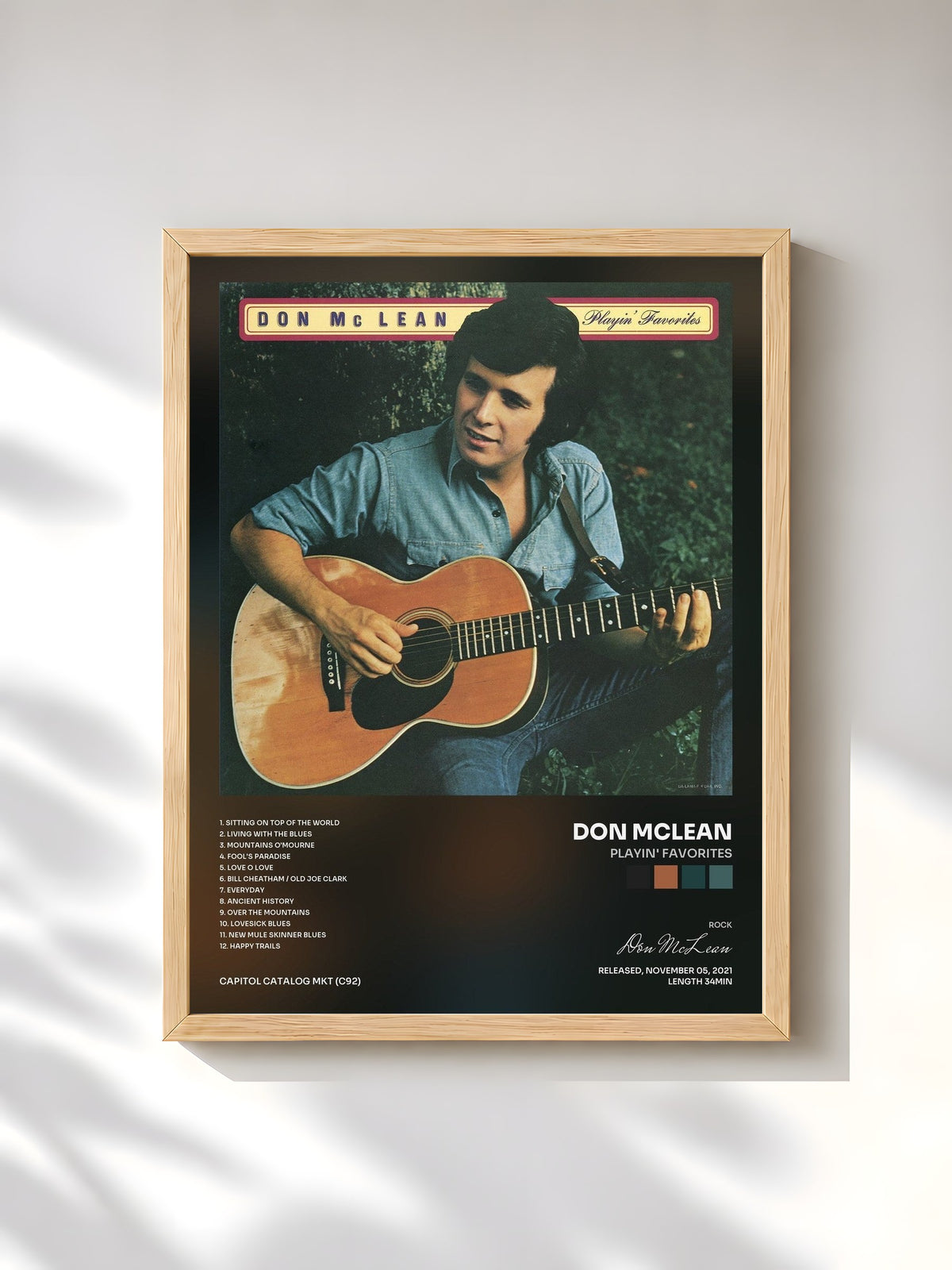#bois Tableau de l'album Playin' Favorites de Don McLean, cadre en bois brut, imprimé et encadré en France