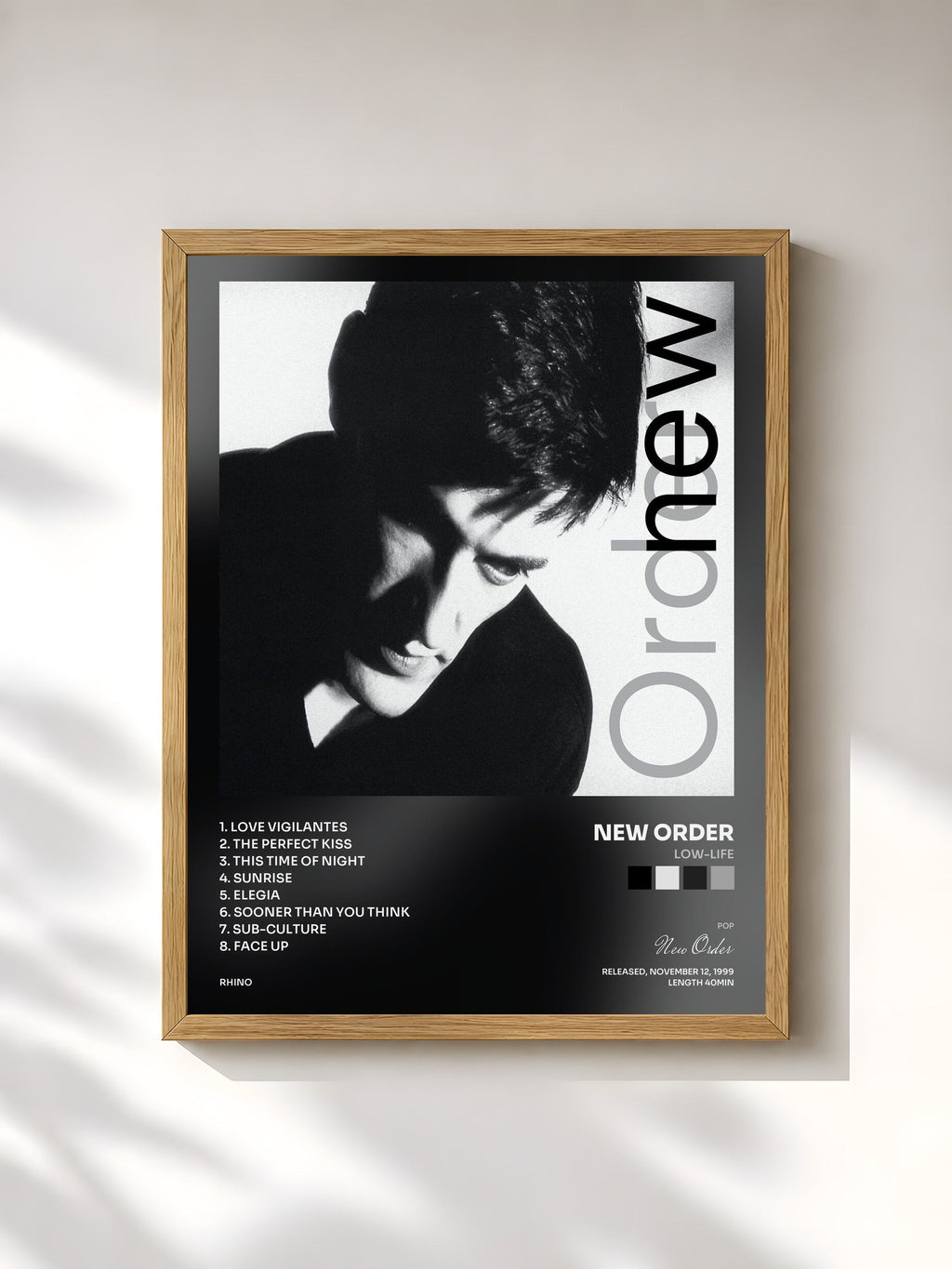 #bois Tableau de l'album Low-Life de New Order, cadre en bois brut, imprimé et encadré en France