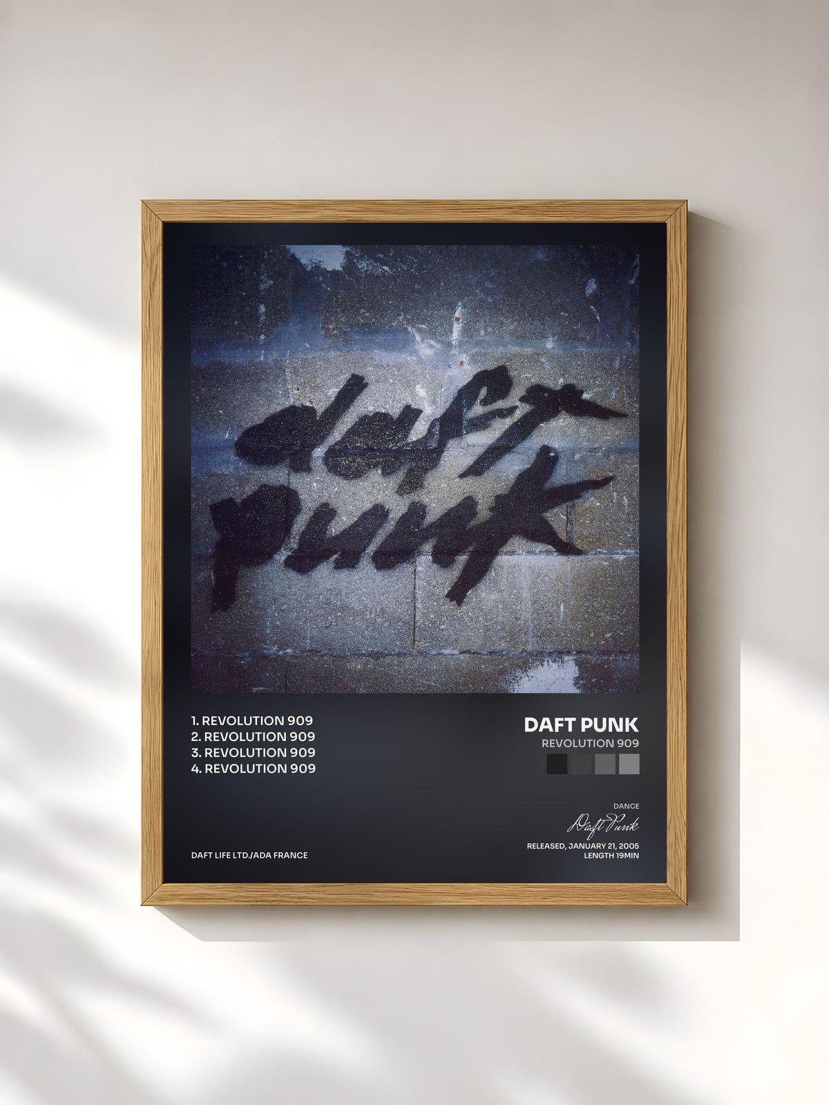 #bois Tableau de l'album Revolution 909 de Daft Punk, cadre en bois brut, imprimé et encadré en France