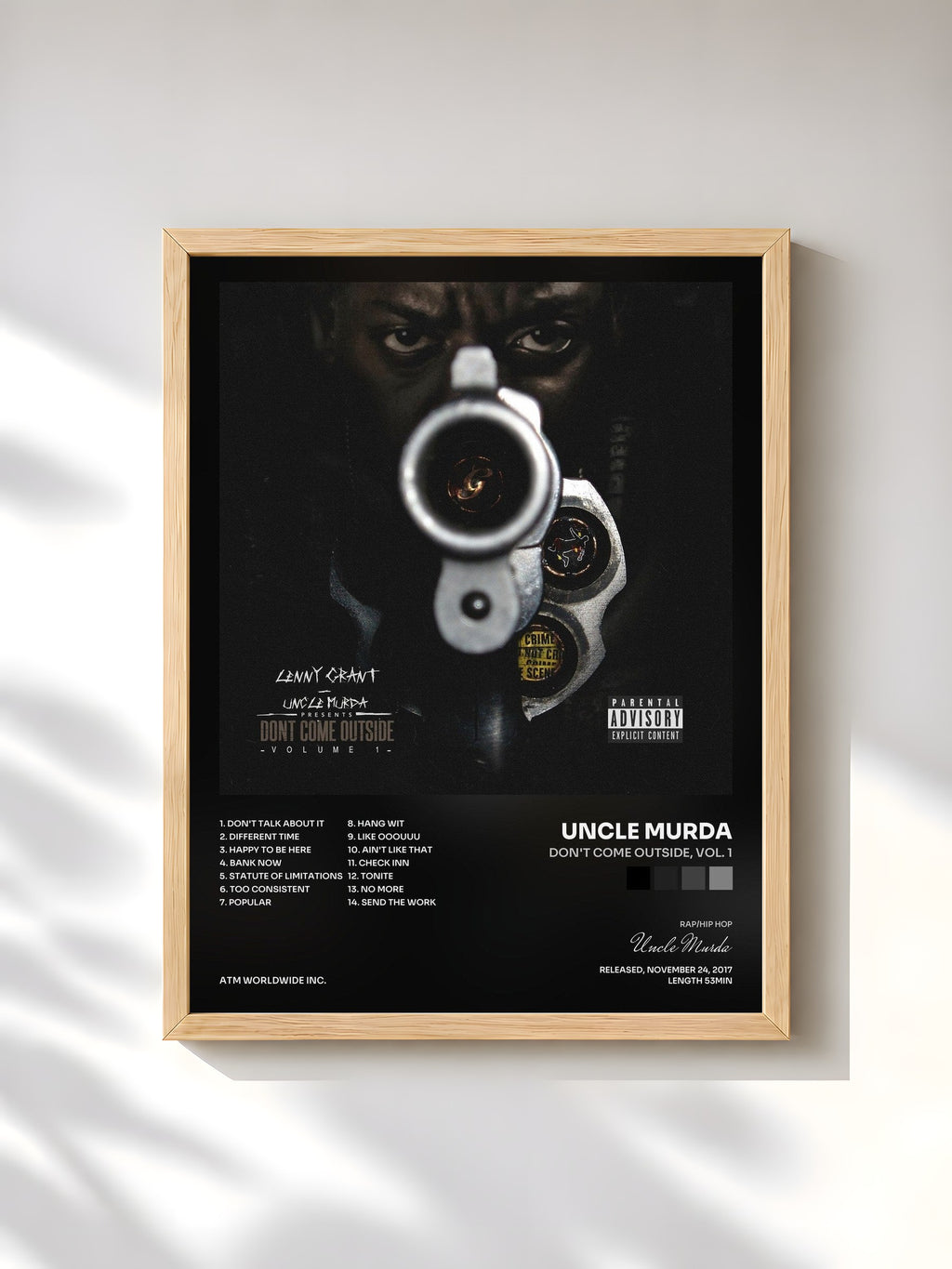 #bois Tableau de l'album Don't Come Outside, Vol. 1 de Uncle Murda, cadre en bois brut, imprimé et encadré en France