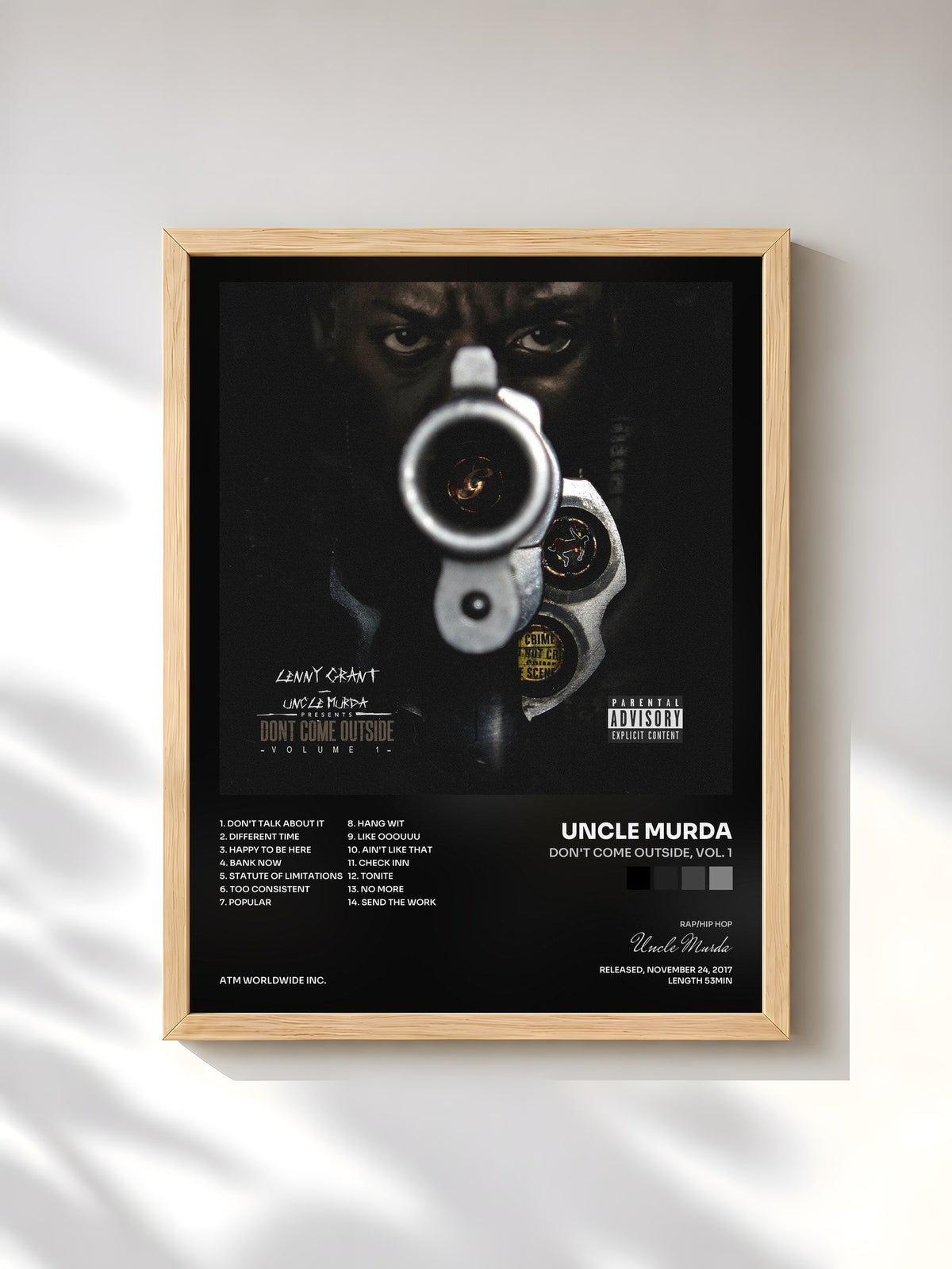 #bois Tableau de l'album Don't Come Outside, Vol. 1 de Uncle Murda, cadre en bois brut, imprimé et encadré en France
