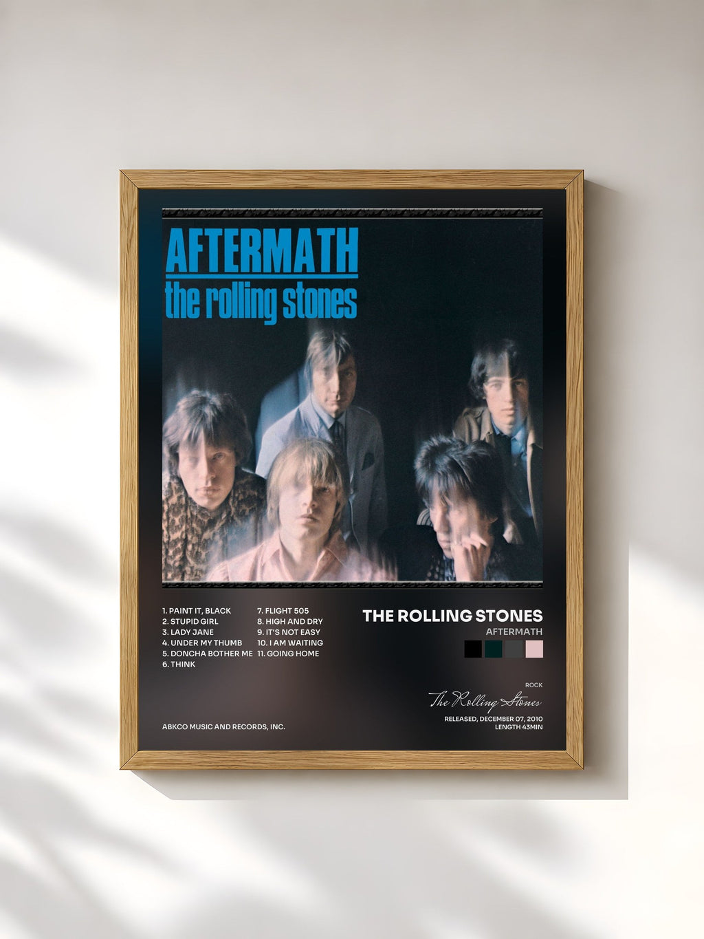 #bois Tableau de l'album Aftermath de The Rolling Stones, cadre en bois brut, imprimé et encadré en France