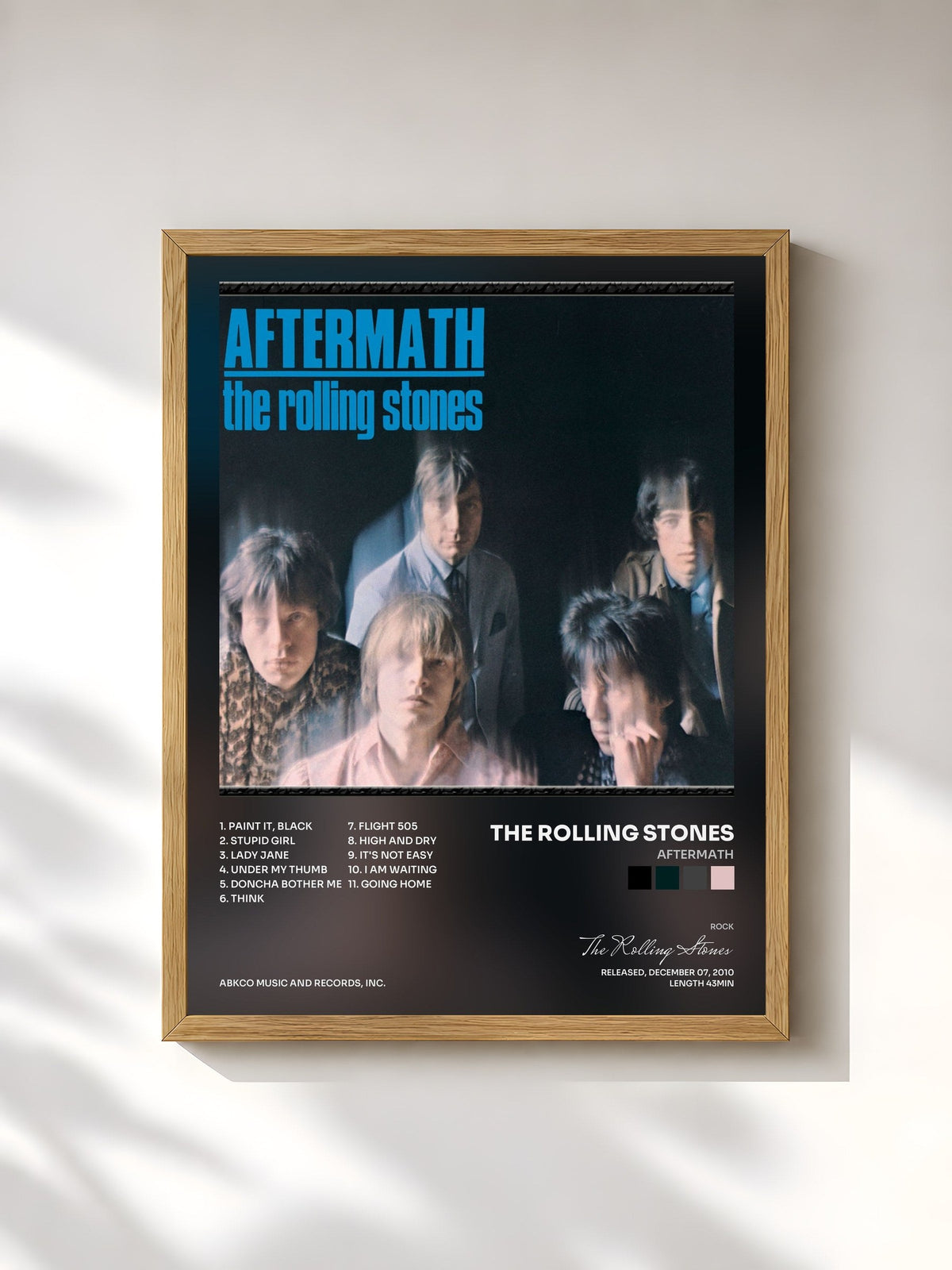 #bois Tableau de l'album Aftermath de The Rolling Stones, cadre en bois brut, imprimé et encadré en France
