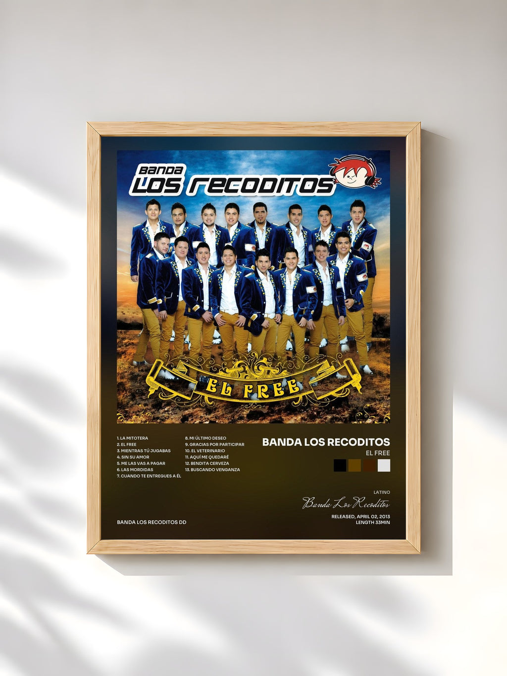 #bois Tableau de l'album El Free de Banda Los Recoditos, cadre en bois brut, imprimé et encadré en France