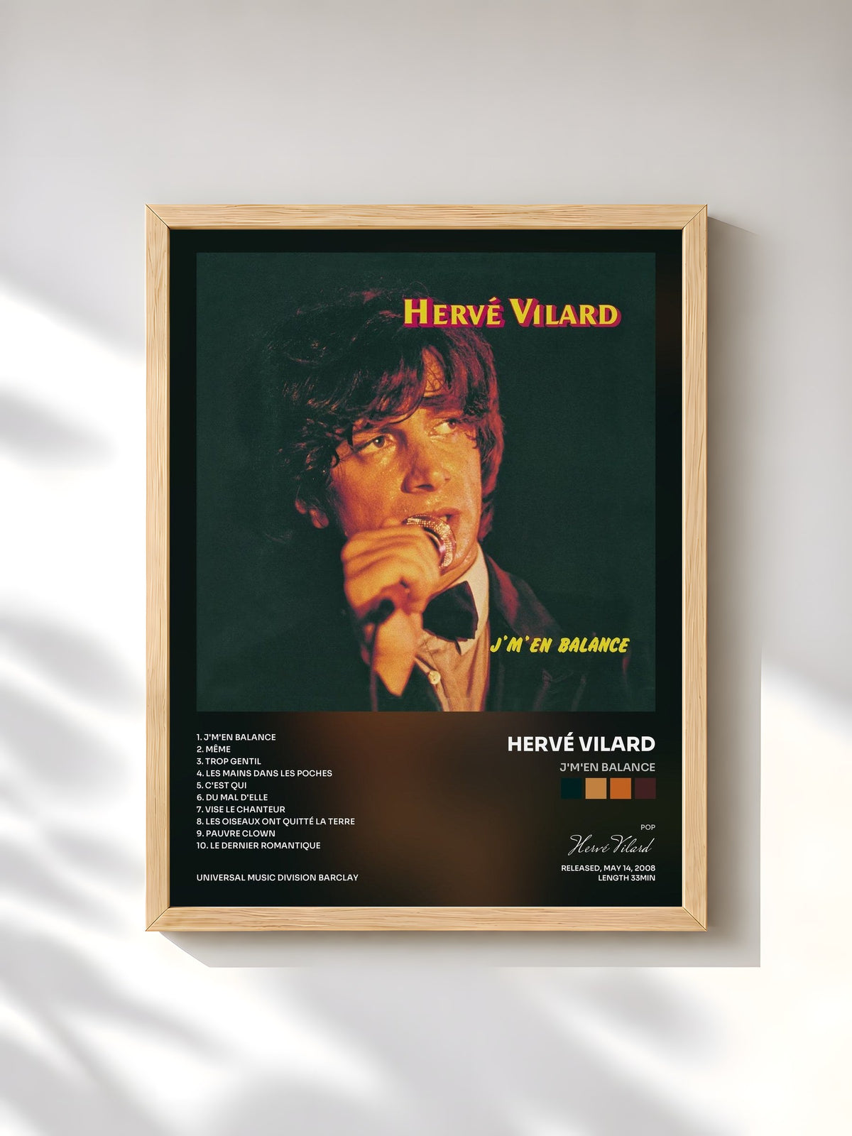 #bois Tableau de l'album J'M'En Balance de Hervé Vilard, cadre en bois brut, imprimé et encadré en France