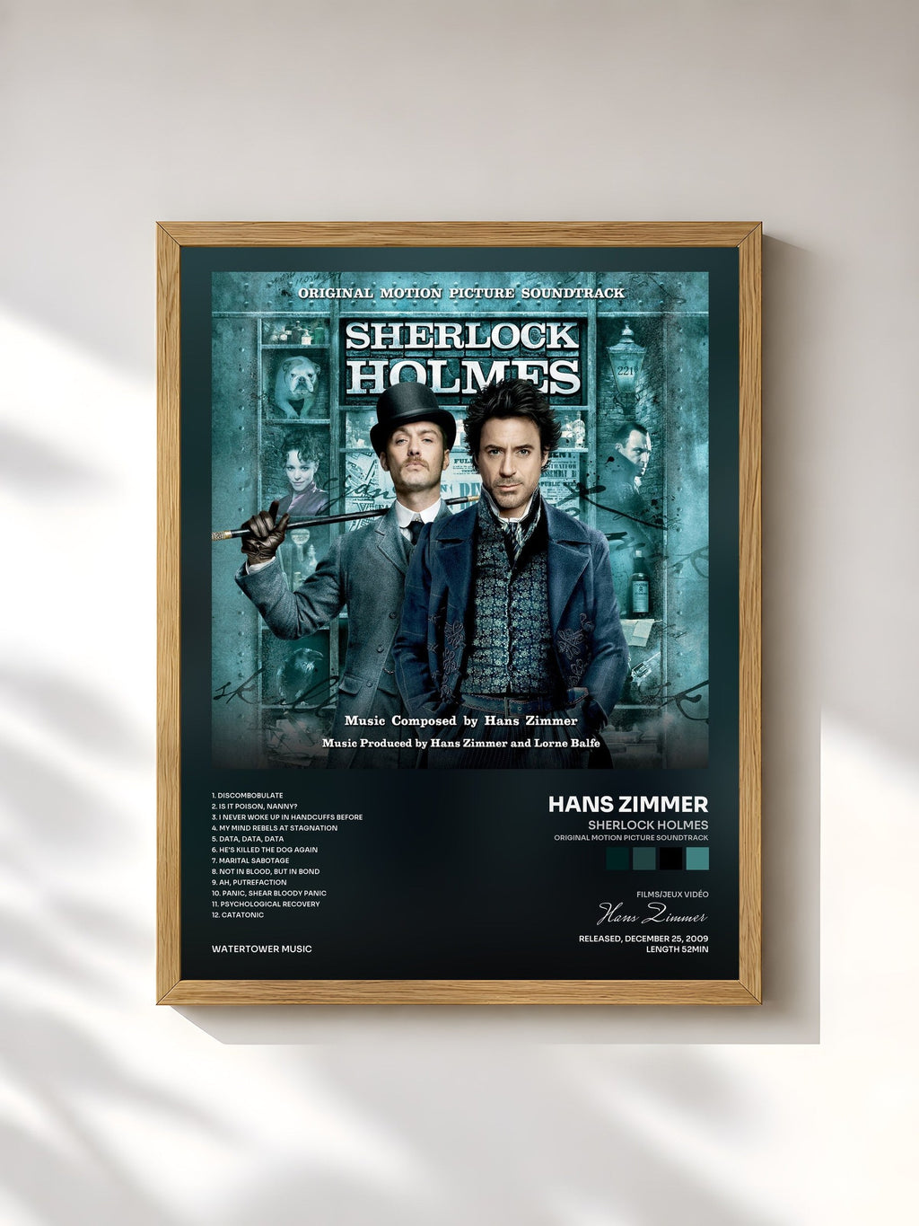 #bois Tableau de l'album Sherlock Holmes (Original Motion Picture Soundtrack) de Hans Zimmer, cadre en bois brut, imprimé et encadré en France