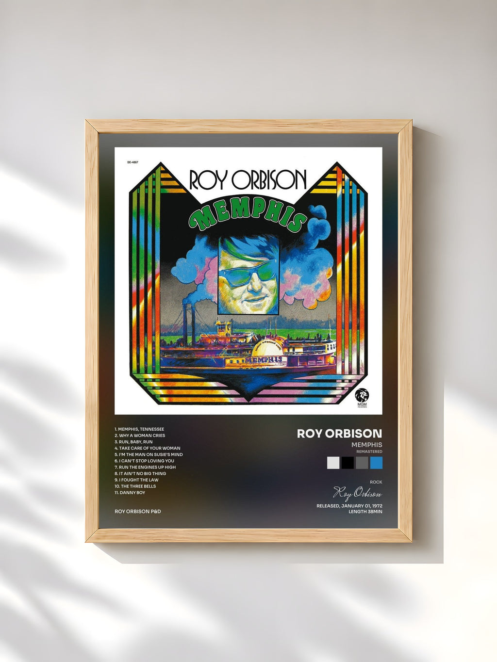 #bois Tableau de l'album Memphis (Remastered) de Roy Orbison, cadre en bois brut, imprimé et encadré en France