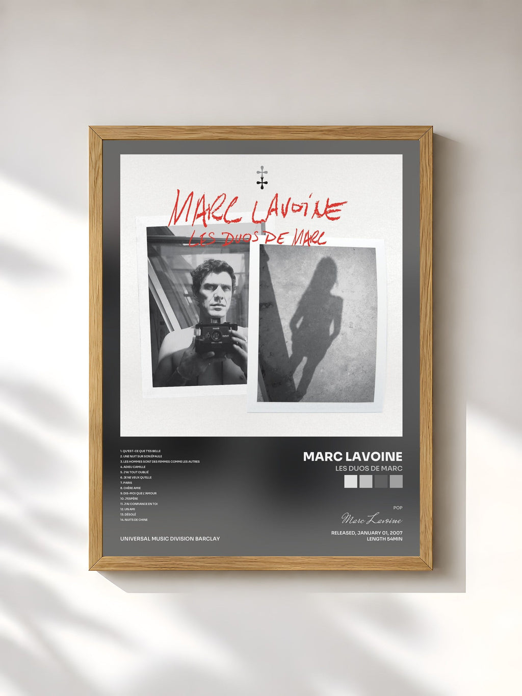 #bois Tableau de l'album Les duos de Marc de Marc Lavoine, cadre en bois brut, imprimé et encadré en France