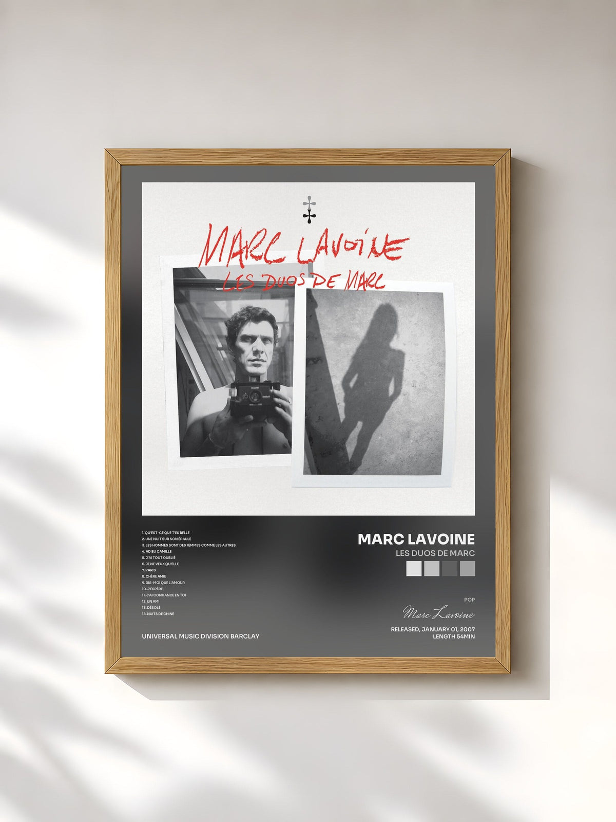 #bois Tableau de l'album Les duos de Marc de Marc Lavoine, cadre en bois brut, imprimé et encadré en France