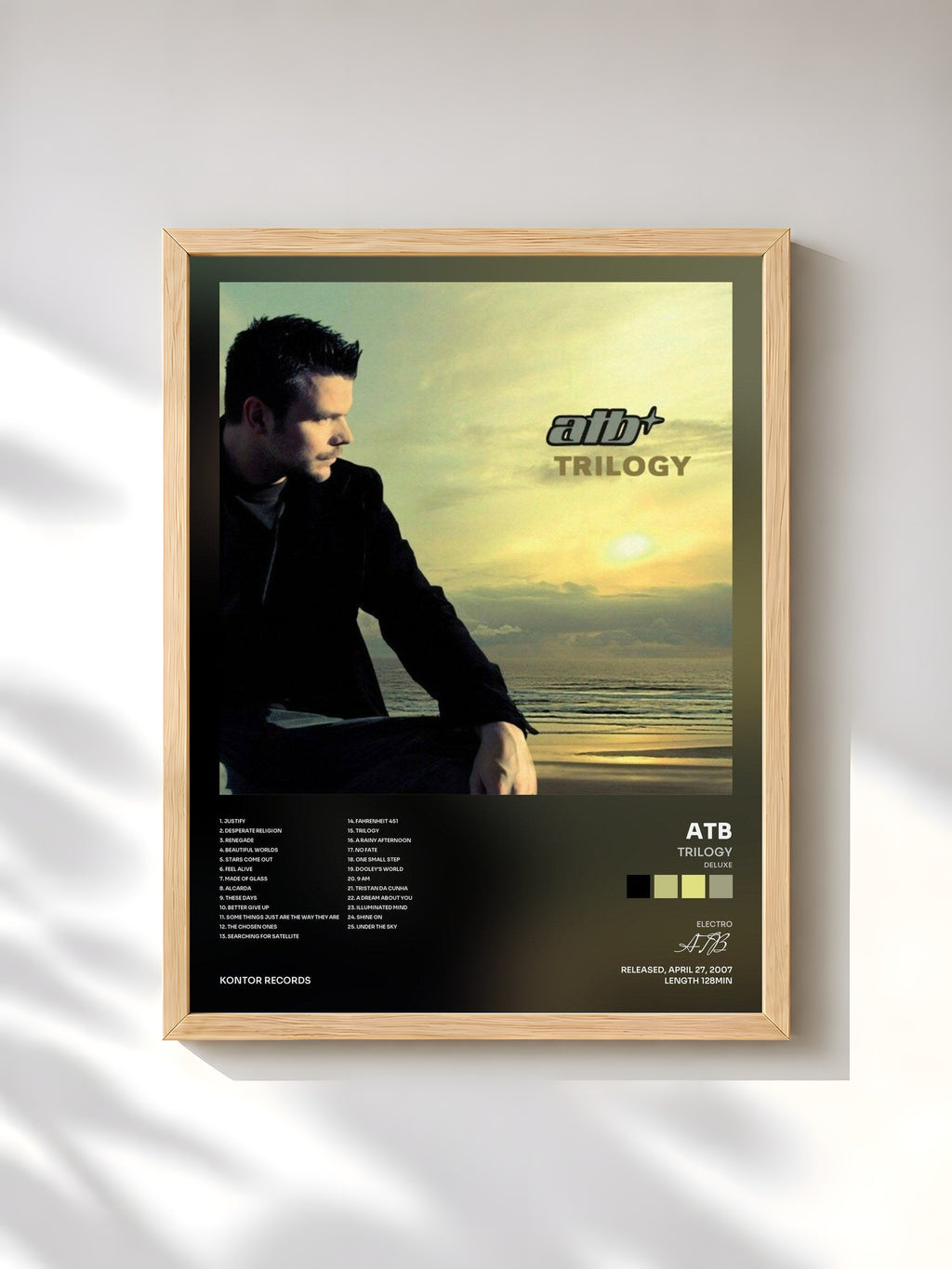 #bois Tableau de l'album Trilogy (Deluxe) de ATB, cadre en bois brut, imprimé et encadré en France