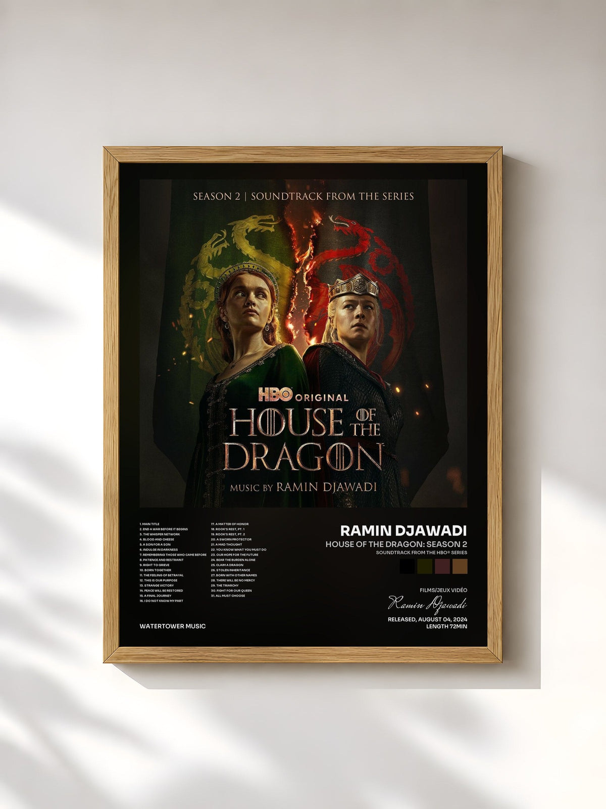 #bois Tableau de l'album House of the Dragon: Season 2 (Soundtrack from the HBO® Series) de Ramin Djawadi, cadre en bois brut, imprimé et encadré en France