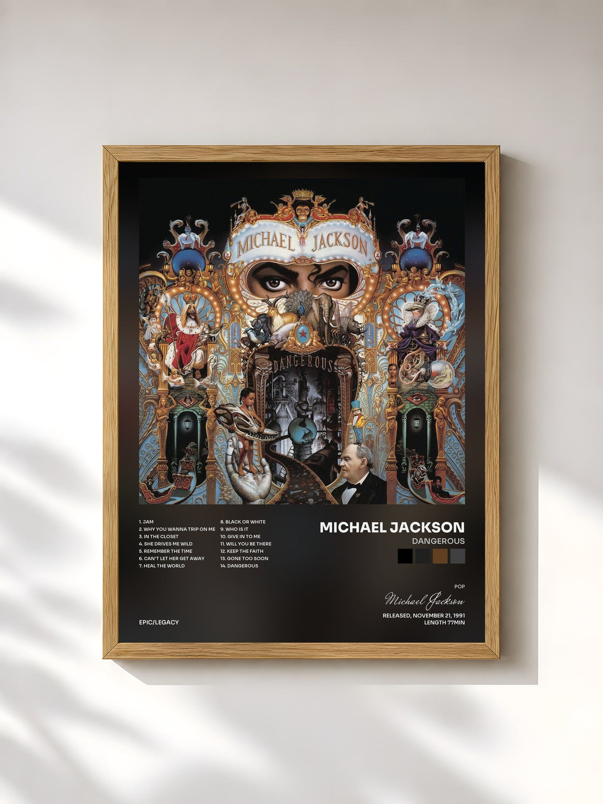 #bois Tableau de l'album Dangerous de Michael Jackson, cadre en bois brut, imprimé et encadré en France