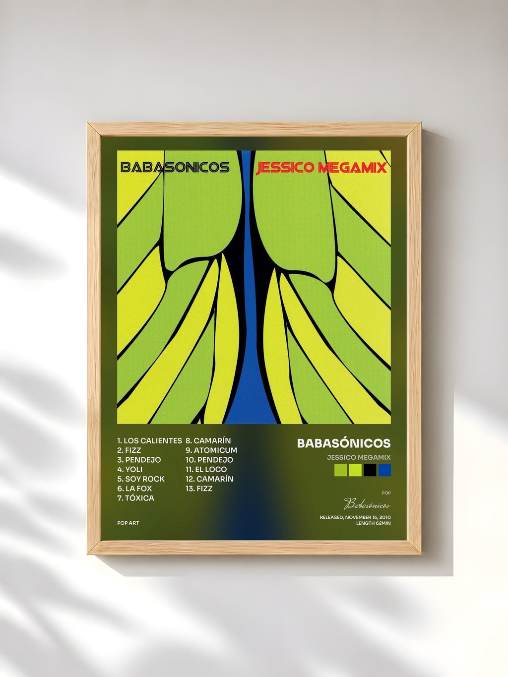 #bois Tableau de l'album Jessico Megamix de Babasónicos, cadre en bois brut, imprimé et encadré en France