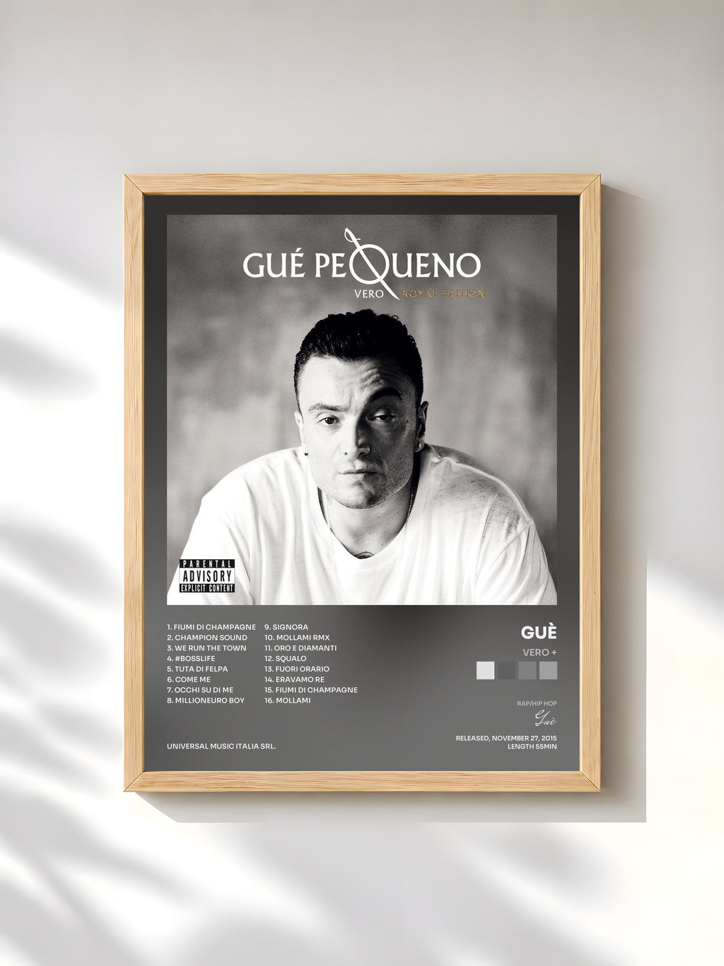 #bois Tableau de l'album Vero + de Guè, cadre en bois brut, imprimé et encadré en France