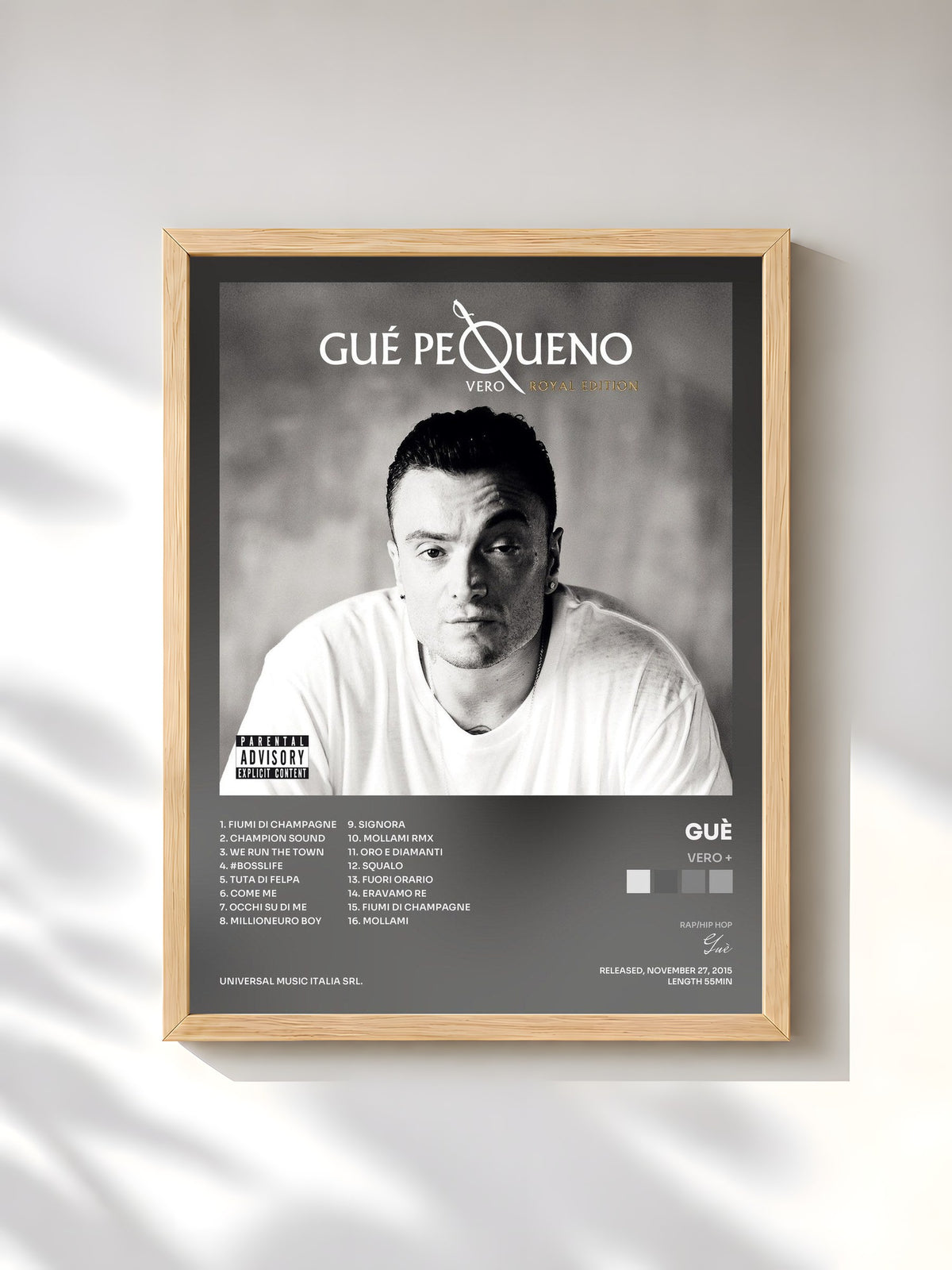 #bois Tableau de l'album Vero + de Guè, cadre en bois brut, imprimé et encadré en France