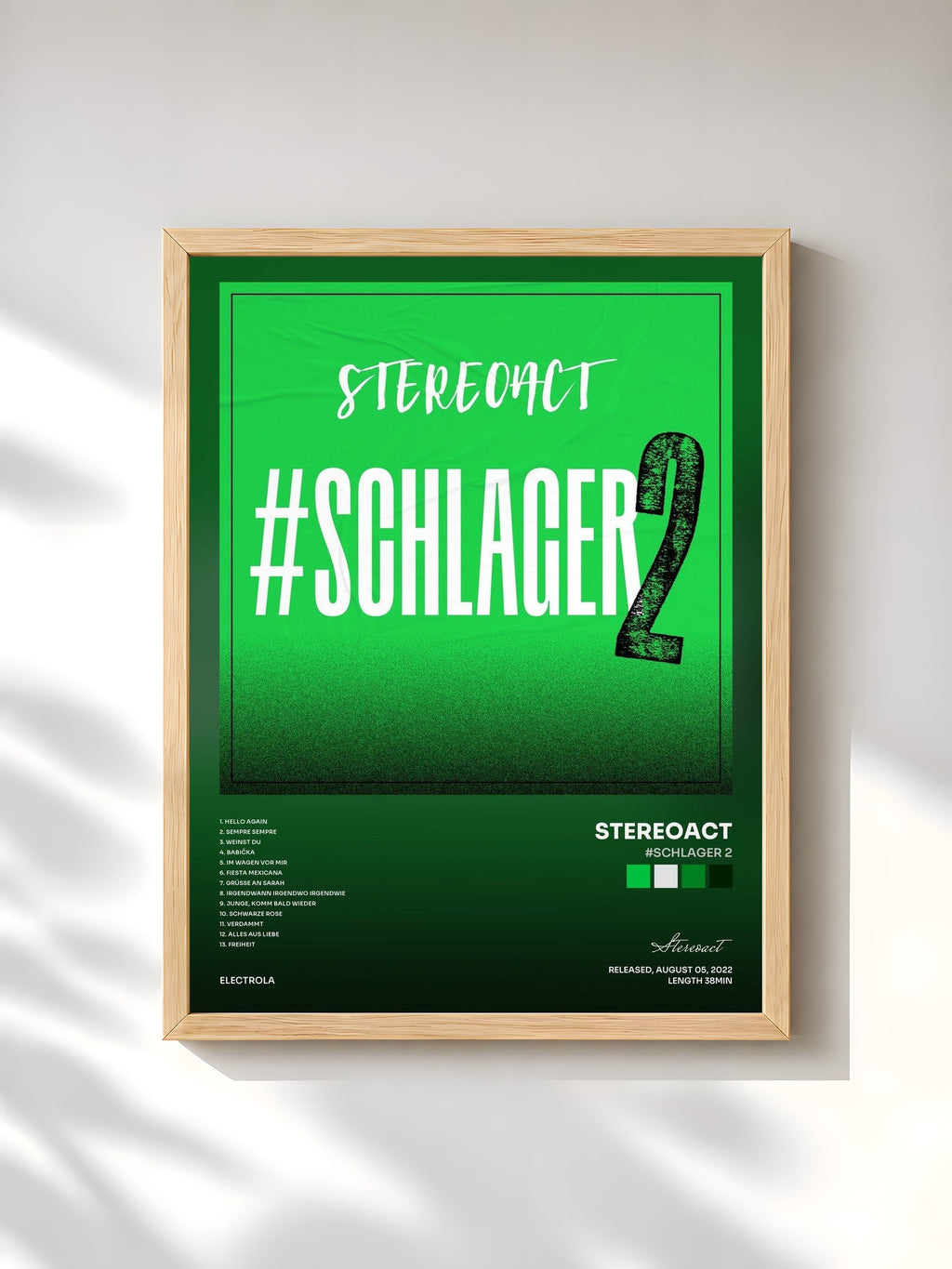 #bois Tableau de l'album #Schlager 2 de Stereoact, cadre en bois brut, imprimé et encadré en France