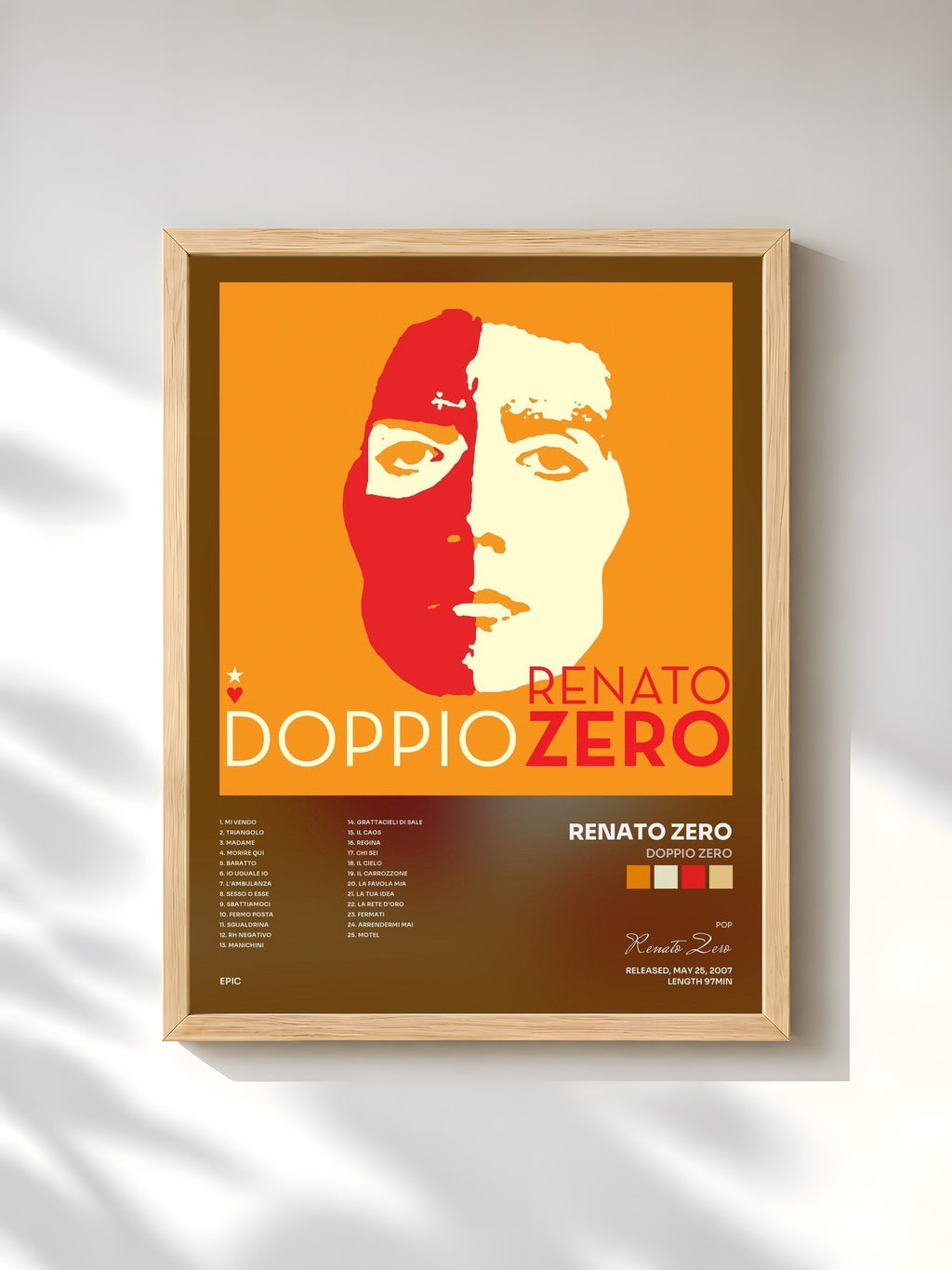 #bois Tableau de l'album Doppio Zero de Renato Zero, cadre en bois brut, imprimé et encadré en France
