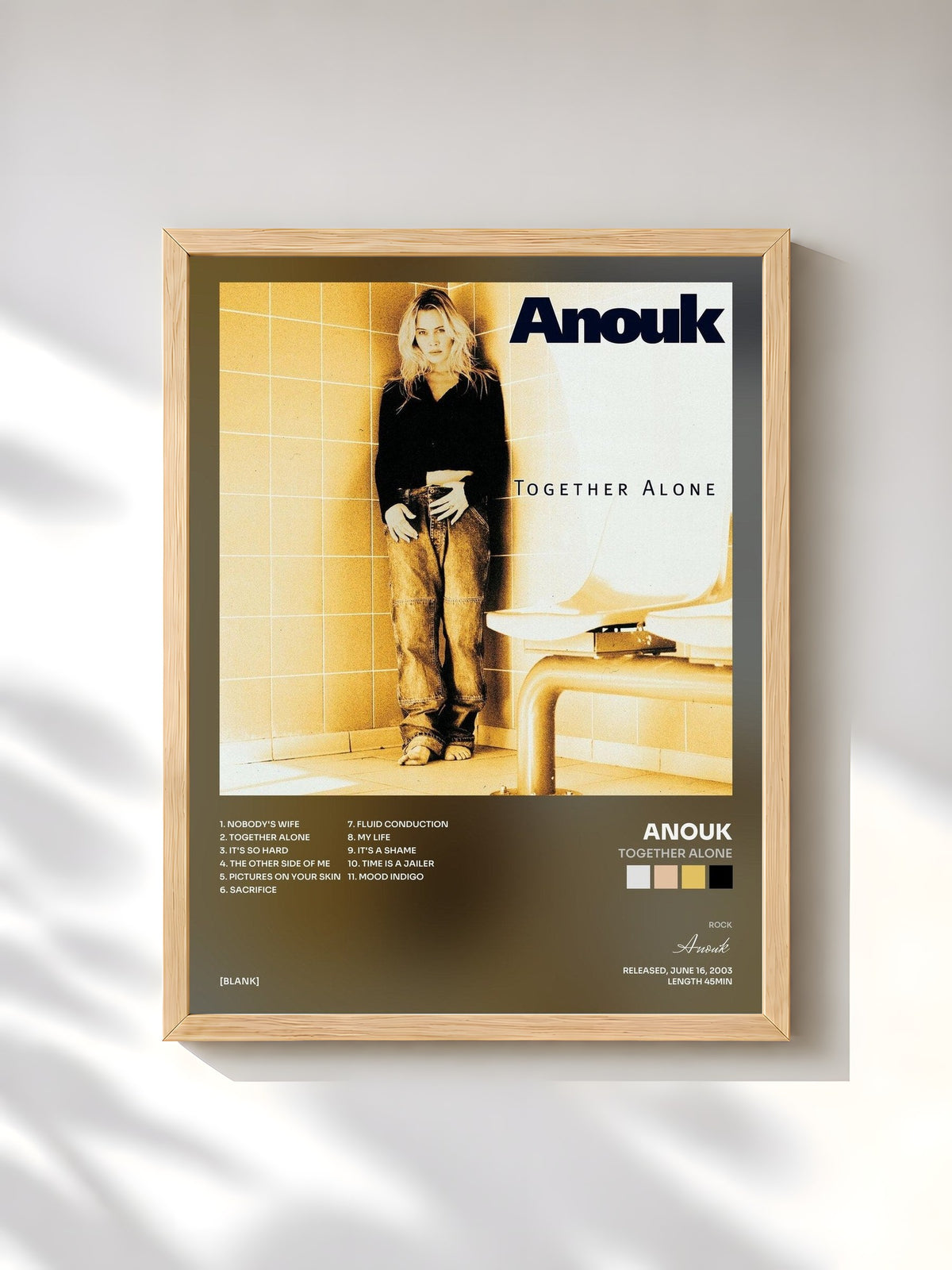 #bois Tableau de l'album Together Alone de Anouk, cadre en bois brut, imprimé et encadré en France