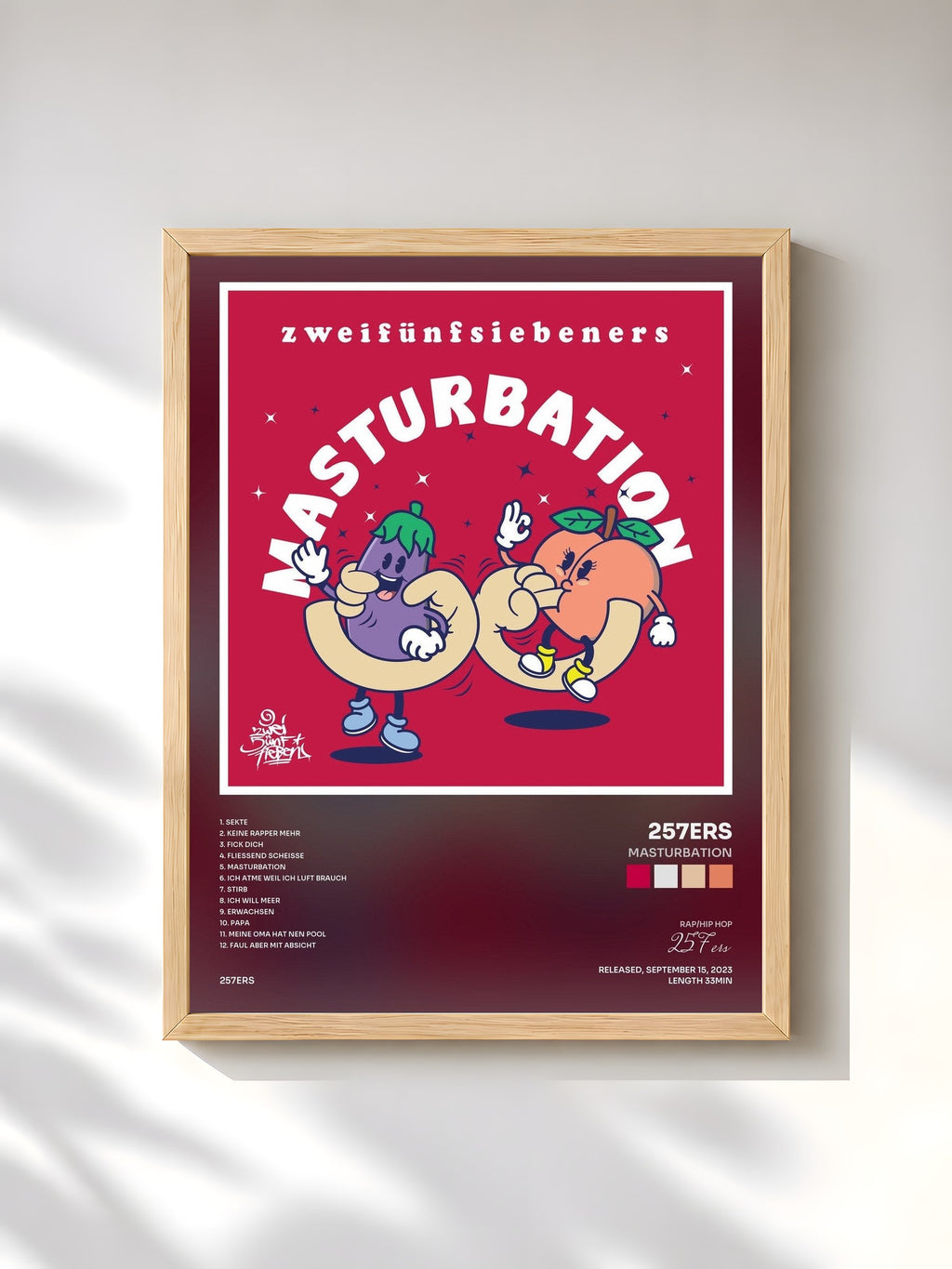#bois Tableau de l'album Masturbation de 257ers, cadre en bois brut, imprimé et encadré en France