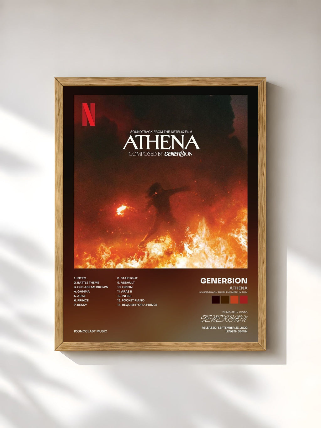 #bois Tableau de l'album ATHENA (Soundtrack from the Netflix Film) de GENER8ION, cadre en bois brut, imprimé et encadré en France