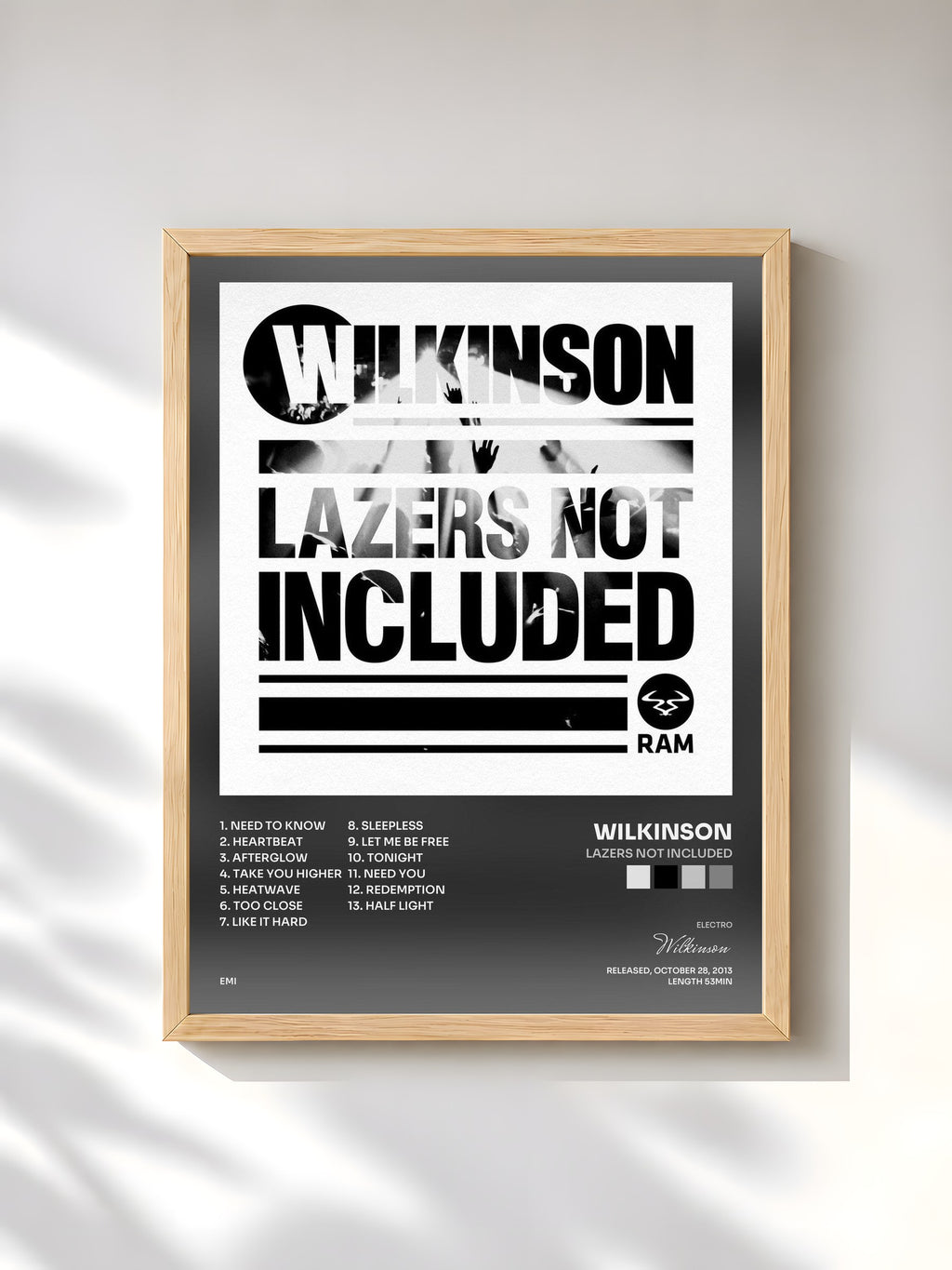 #bois Tableau de l'album Lazers Not Included de Wilkinson, cadre en bois brut, imprimé et encadré en France
