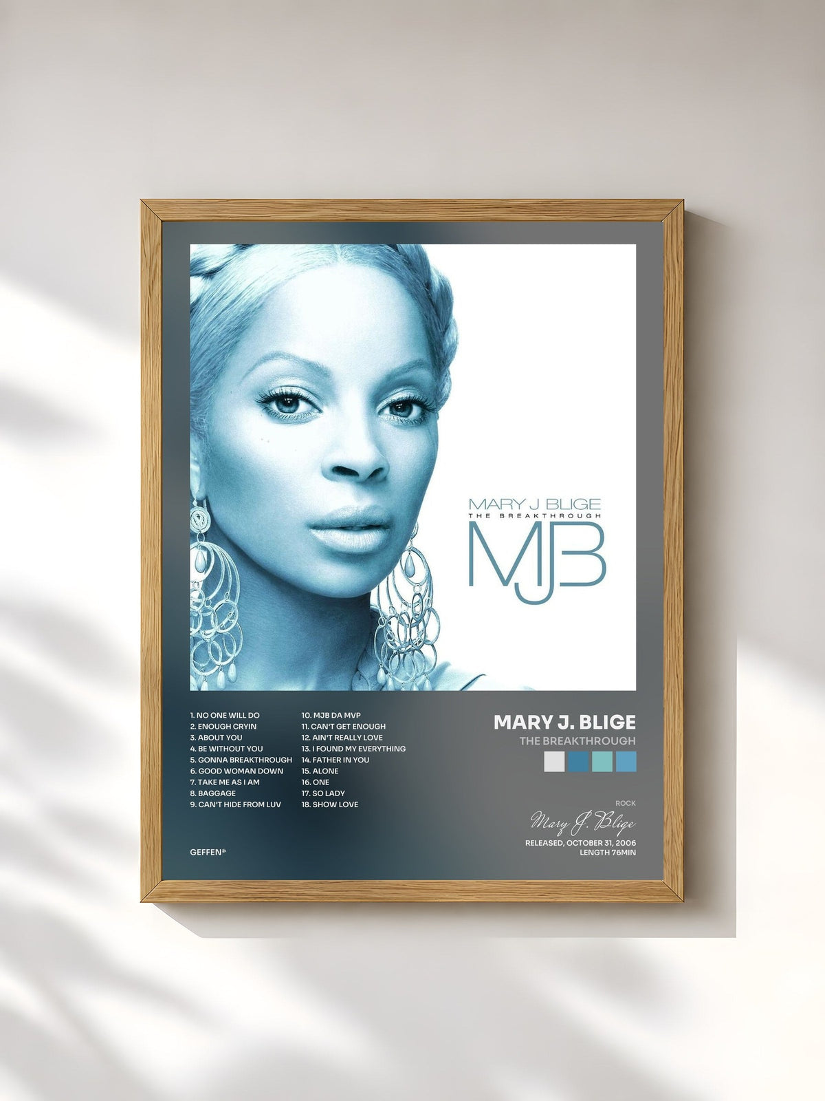 #bois Tableau de l'album The Breakthrough de Mary J. Blige, cadre en bois brut, imprimé et encadré en France