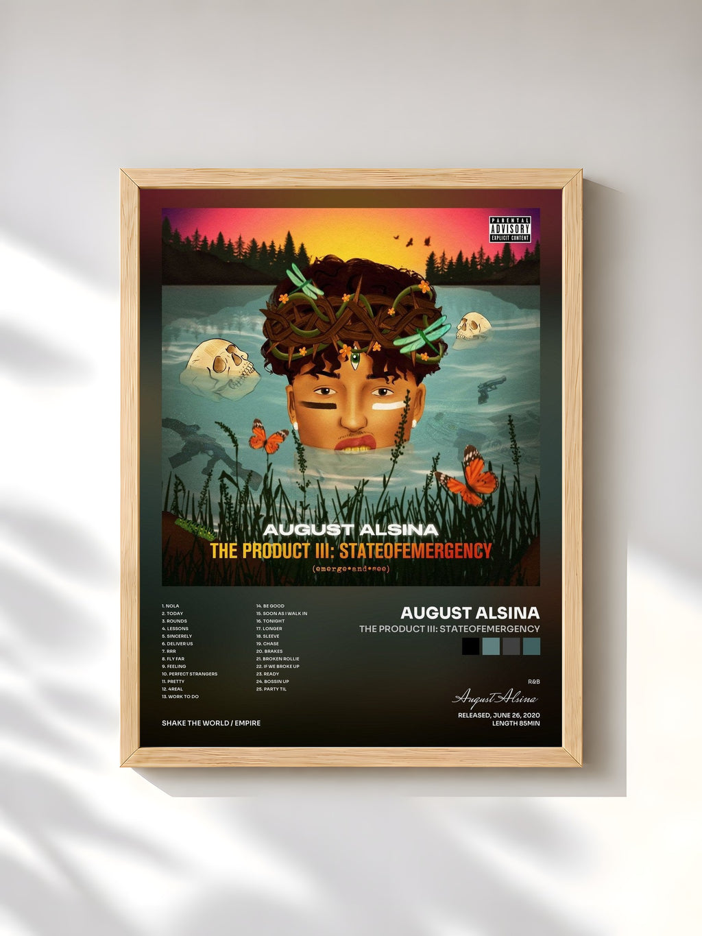 #bois Tableau de l'album The Product III: stateofEMERGEncy de August Alsina, cadre en bois brut, imprimé et encadré en France