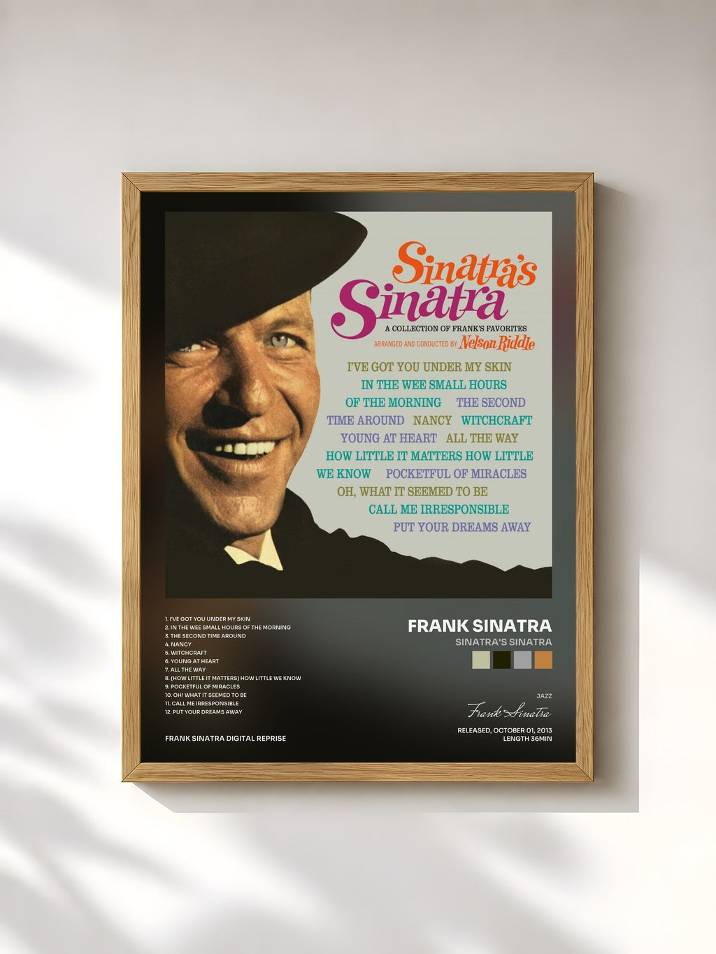 #bois Tableau de l'album Sinatra's Sinatra de Frank Sinatra, cadre en bois brut, imprimé et encadré en France