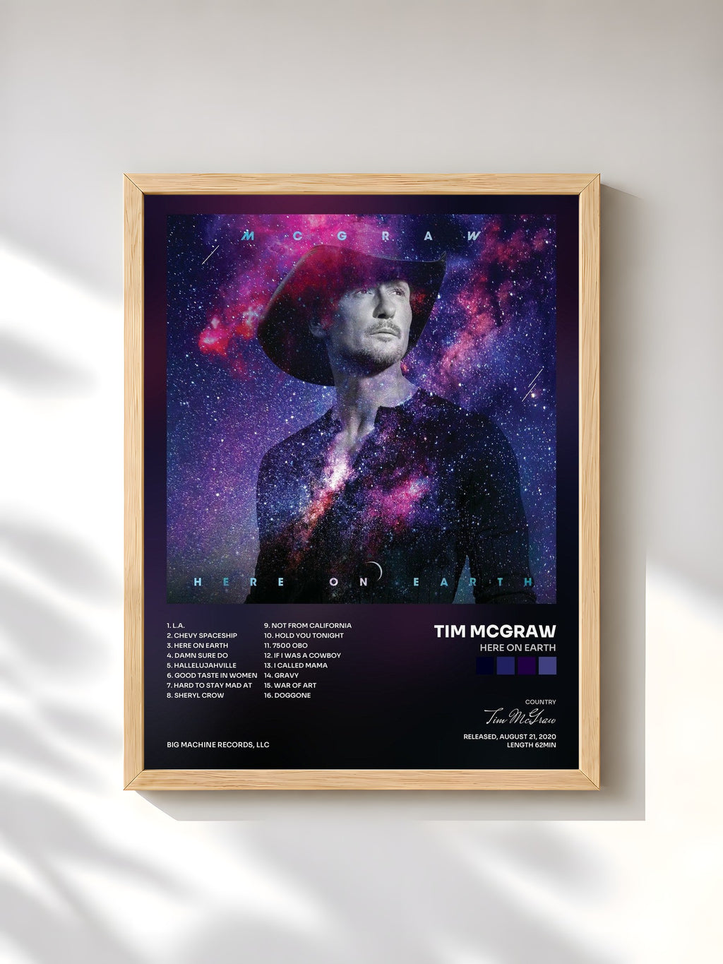 #bois Tableau de l'album Here On Earth de Tim McGraw, cadre en bois brut, imprimé et encadré en France