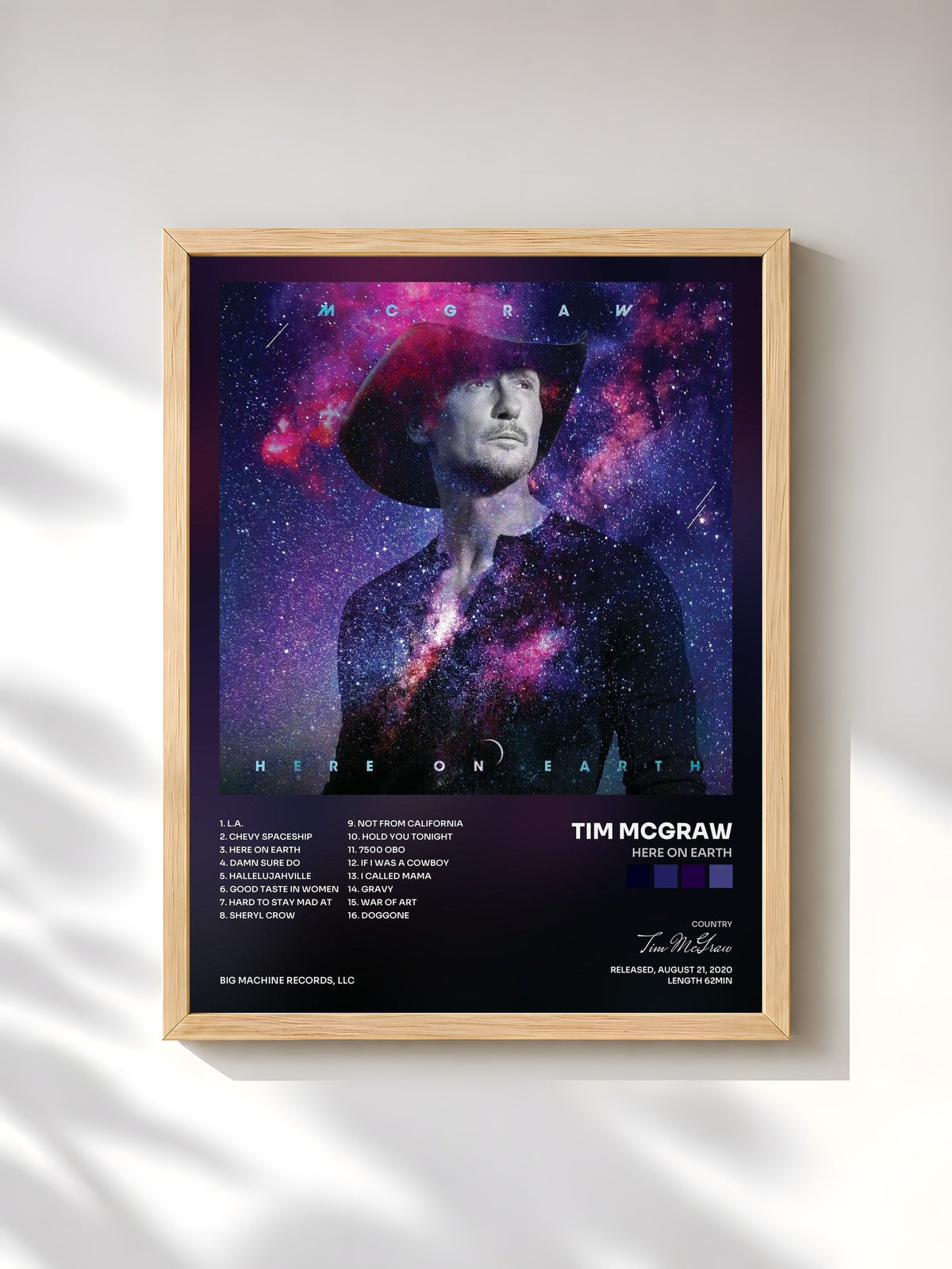 #bois Tableau de l'album Here On Earth de Tim McGraw, cadre en bois brut, imprimé et encadré en France