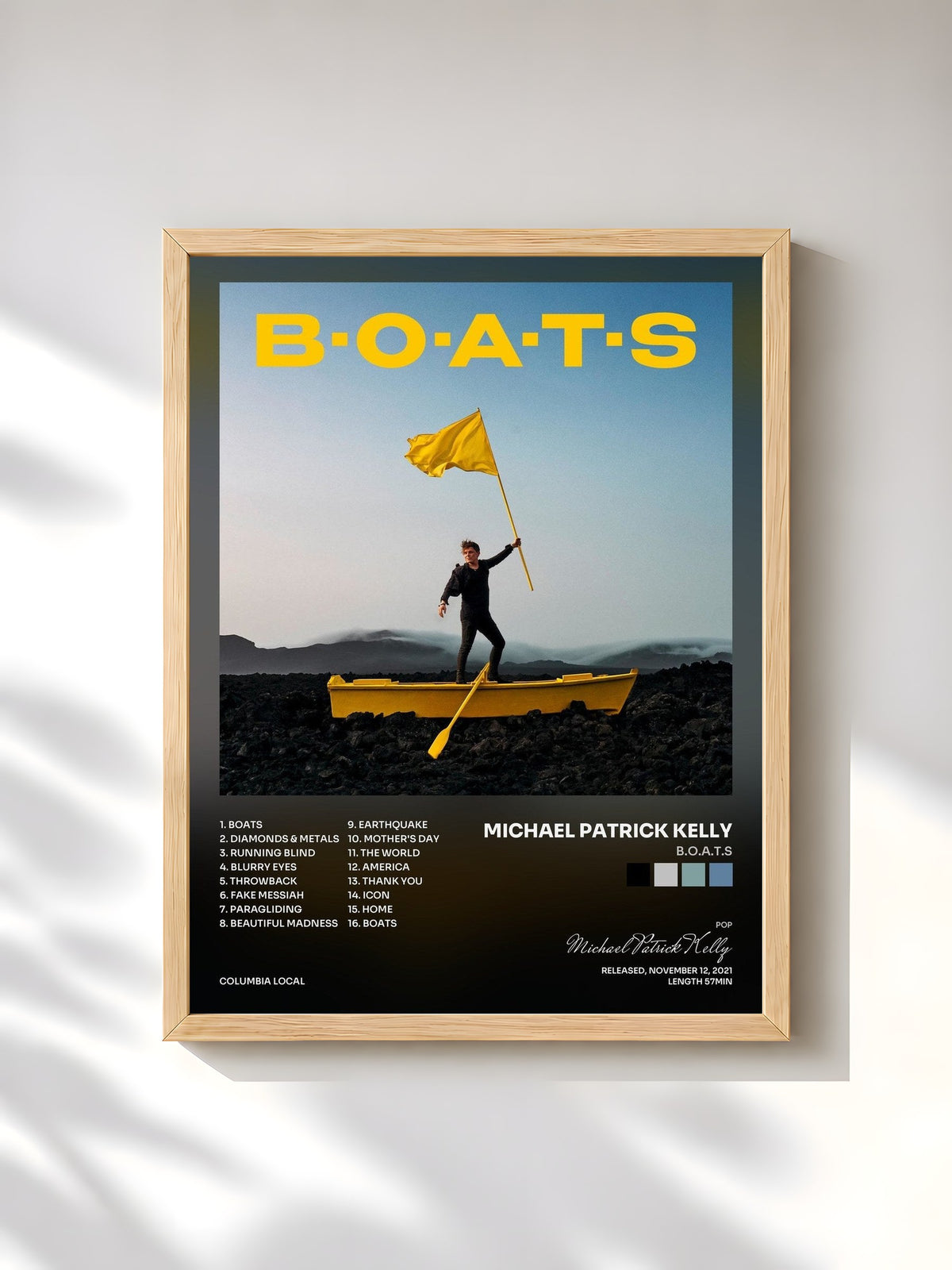 #bois Tableau de l'album B.O.A.T.S de Michael Patrick Kelly, cadre en bois brut, imprimé et encadré en France