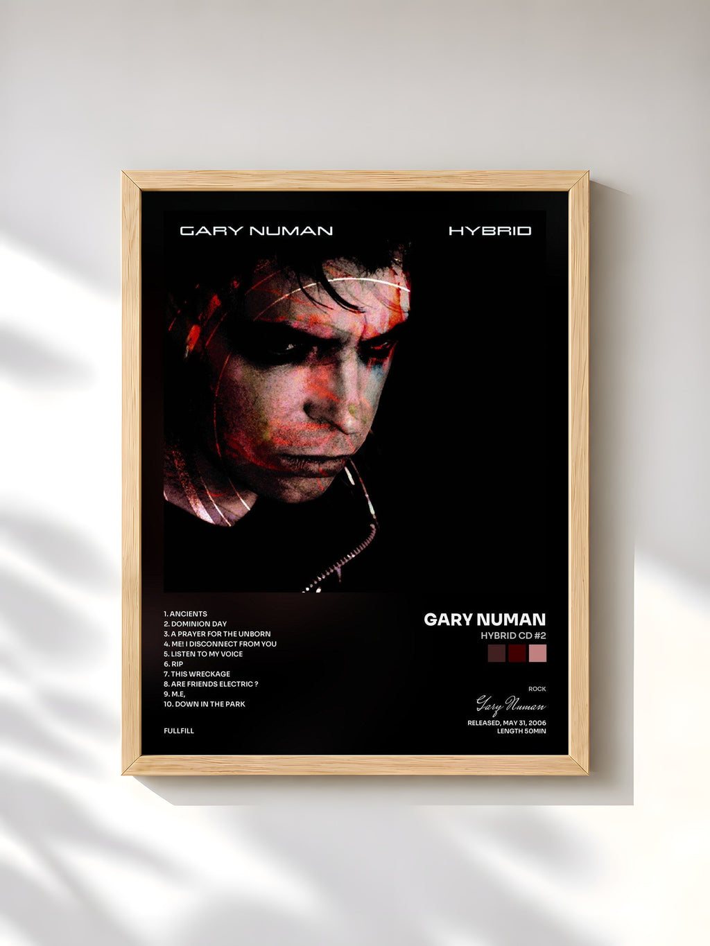 #bois Tableau de l'album Hybrid CD #2 de Gary Numan, cadre en bois brut, imprimé et encadré en France