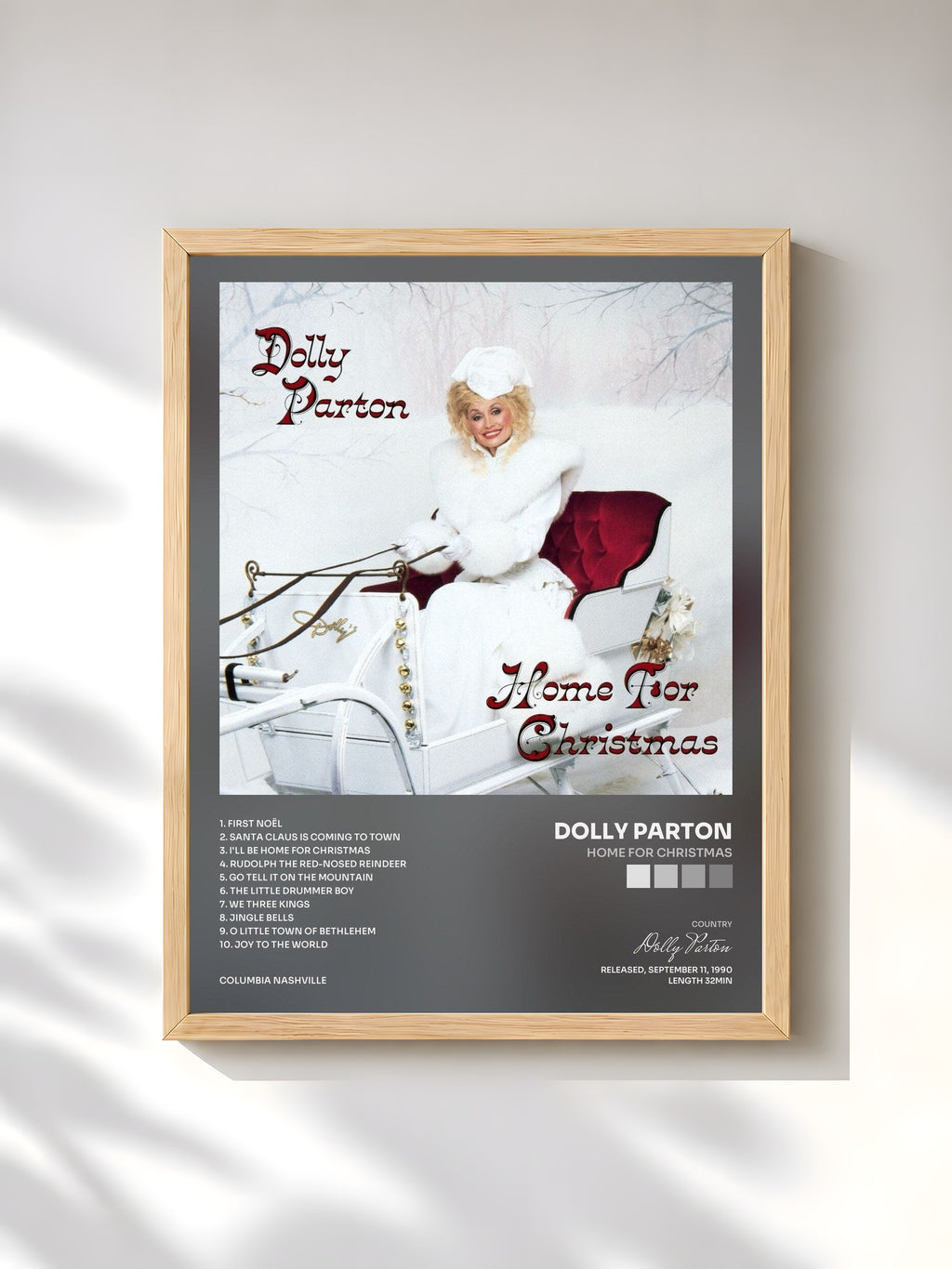 #bois Tableau de l'album Home For Christmas de Dolly Parton, cadre en bois brut, imprimé et encadré en France