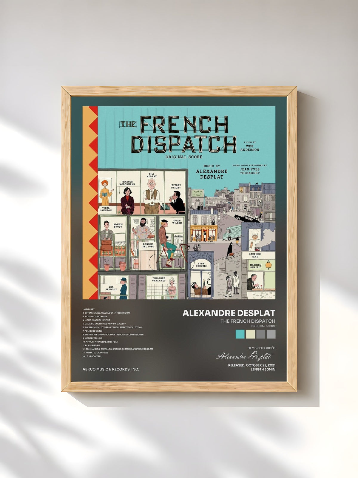 #bois Tableau de l'album The French Dispatch (Original Score) de Alexandre Desplat, cadre en bois brut, imprimé et encadré en France